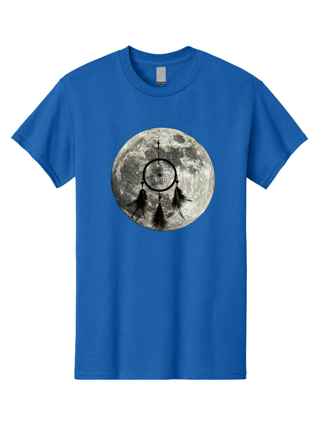 Dreamcatcher-Moon Men'S Graphic Tee, 100% Cotton, Comfortable Casual Summer Wear, Machine Washable, Dreamcatcher With Feathers, Full Moon, Lunar Surface, Mystical Symbol, Spiritual Significance, Black And White, Bohemian Style, Bad058 13
