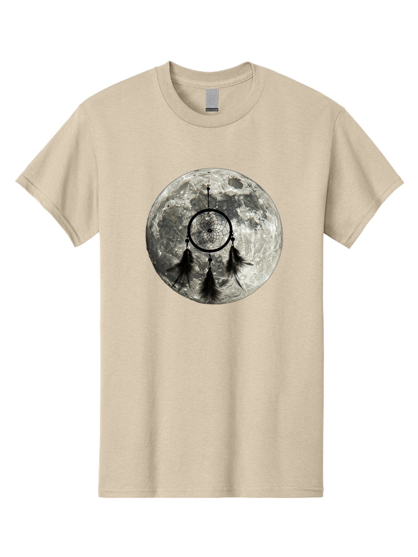 Dreamcatcher-Moon Men'S Graphic Tee, 100% Cotton, Comfortable Casual Summer Wear, Machine Washable, Dreamcatcher With Feathers, Full Moon, Lunar Surface, Mystical Symbol, Spiritual Significance, Black And White, Bohemian Style, Bad058 6