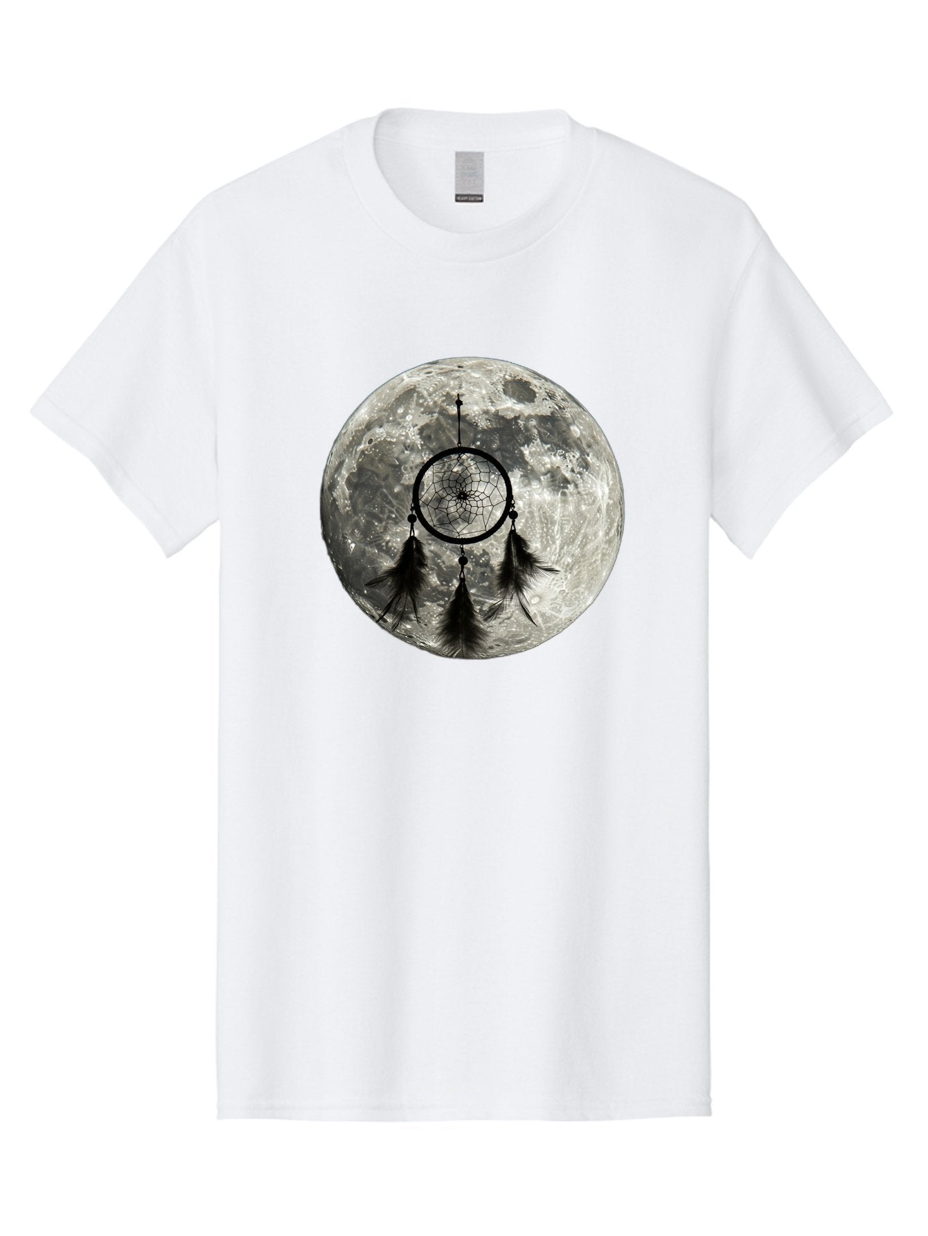 Dreamcatcher-Moon Men'S Graphic Tee, 100% Cotton, Comfortable Casual Summer Wear, Machine Washable, Dreamcatcher With Feathers, Full Moon, Lunar Surface, Mystical Symbol, Spiritual Significance, Black And White, Bohemian Style, Bad058 7