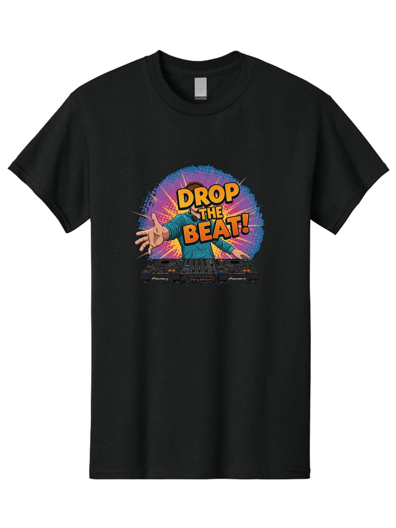 Drop-The-Beat Men'S Graphic Tee, 100% Cotton, Comfortable Casual Summer Wear, Machine Washable, Dj Spinning Tracks, Electronic Dance Music, Party Atmosphere, Club Vibe, Dj Controller, Pionery Equipment, Mixing Beats, Energetic Performance Bad060