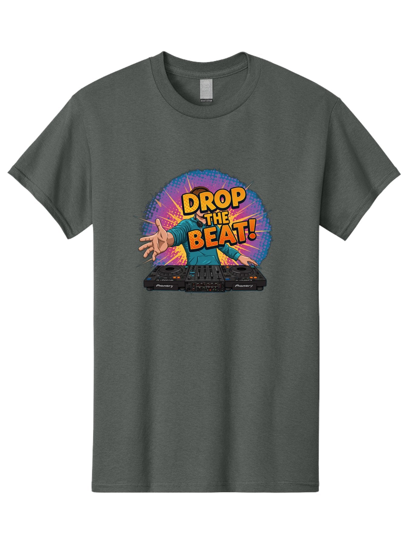 Drop-The-Beat Men'S Graphic Tee, 100% Cotton, Comfortable Casual Summer Wear, Machine Washable, Dj Spinning Tracks, Electronic Dance Music, Party Atmosphere, Club Vibe, Dj Controller, Pionery Equipment, Mixing Beats, Energetic Performance Bad060