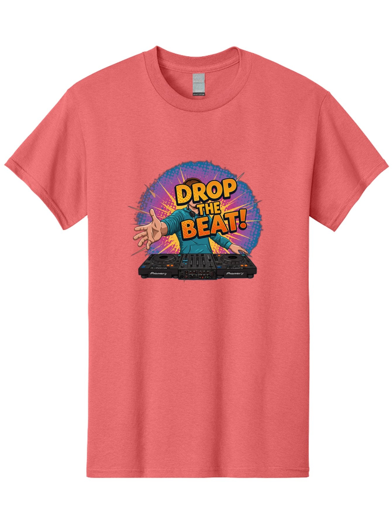 Drop-The-Beat Men'S Graphic Tee, 100% Cotton, Comfortable Casual Summer Wear, Machine Washable, Dj Spinning Tracks, Electronic Dance Music, Party Atmosphere, Club Vibe, Dj Controller, Pionery Equipment, Mixing Beats, Energetic Performance Bad060 6