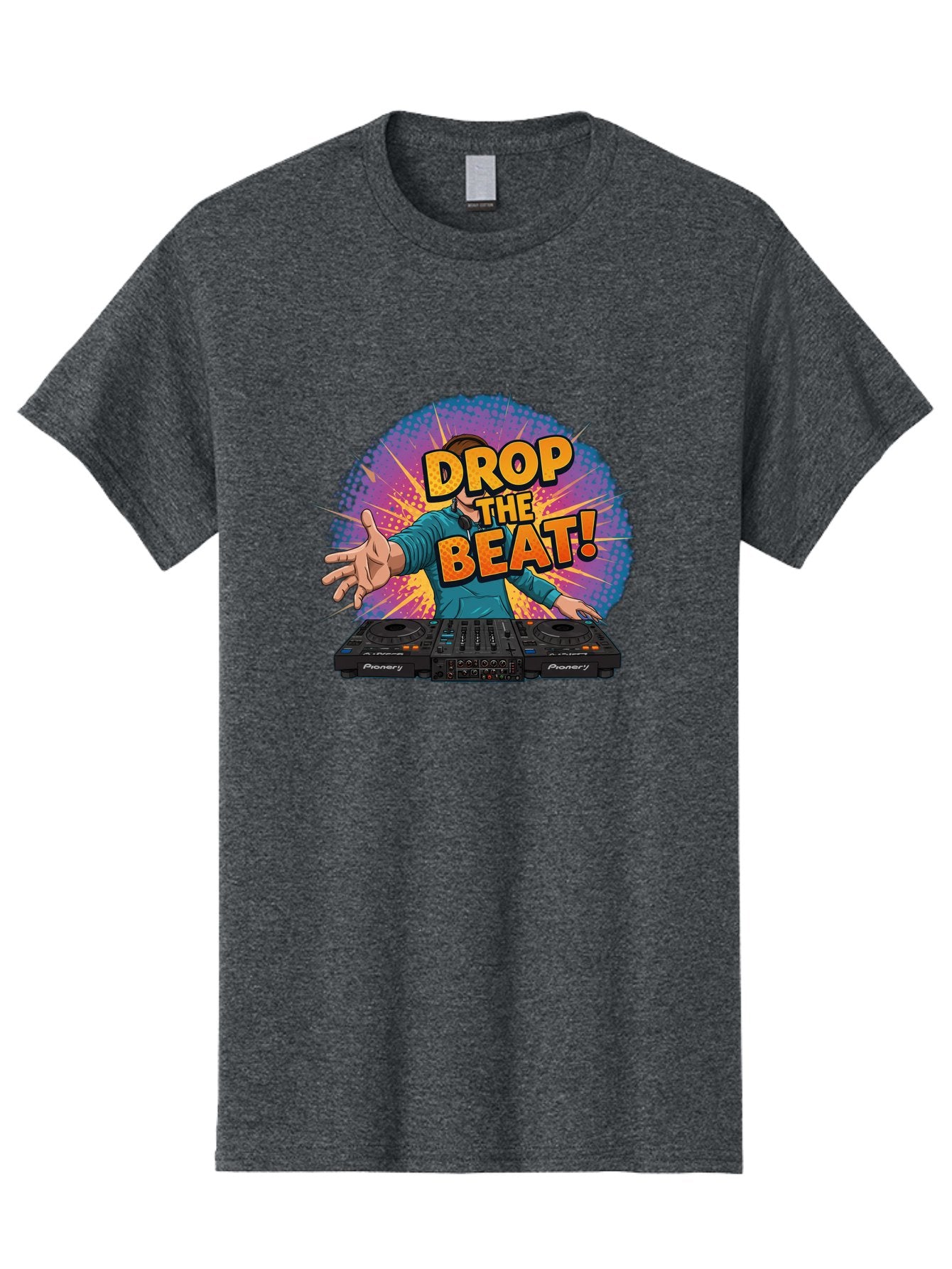 Drop-The-Beat Men'S Graphic Tee, 100% Cotton, Comfortable Casual Summer Wear, Machine Washable, Dj Spinning Tracks, Electronic Dance Music, Party Atmosphere, Club Vibe, Dj Controller, Pionery Equipment, Mixing Beats, Energetic Performance Bad060 11