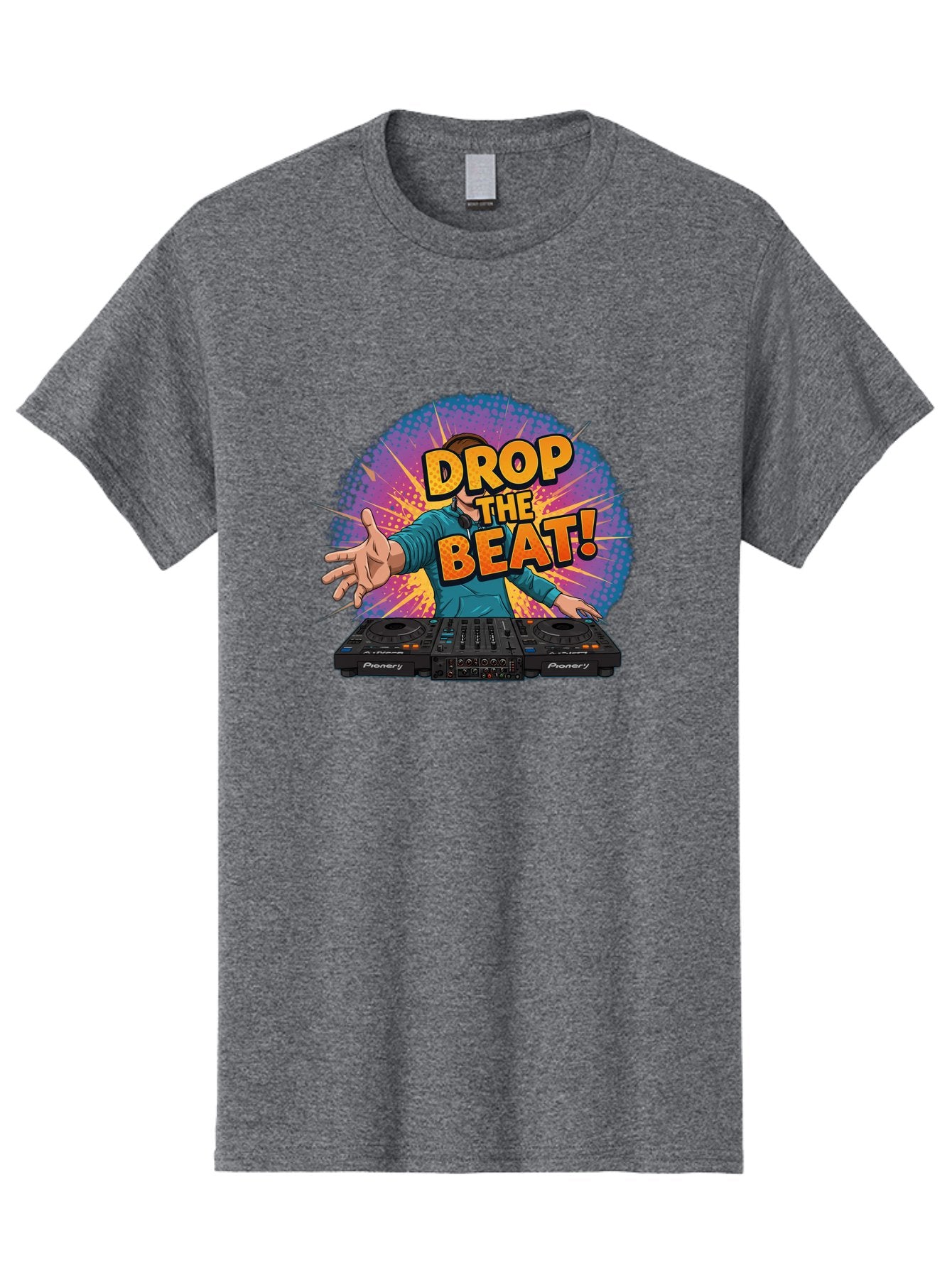 Drop-The-Beat Men'S Graphic Tee, 100% Cotton, Comfortable Casual Summer Wear, Machine Washable, Dj Spinning Tracks, Electronic Dance Music, Party Atmosphere, Club Vibe, Dj Controller, Pionery Equipment, Mixing Beats, Energetic Performance Bad060 7