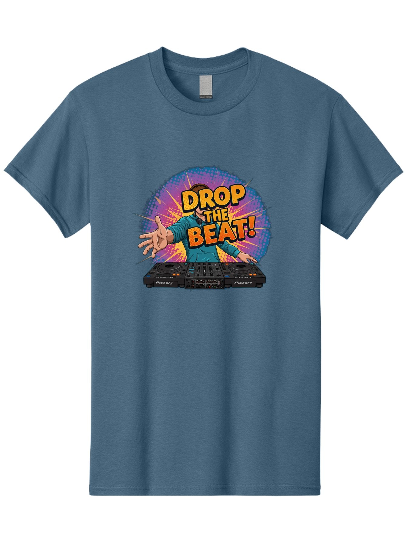 Drop-The-Beat Men'S Graphic Tee, 100% Cotton, Comfortable Casual Summer Wear, Machine Washable, Dj Spinning Tracks, Electronic Dance Music, Party Atmosphere, Club Vibe, Dj Controller, Pionery Equipment, Mixing Beats, Energetic Performance Bad060 12