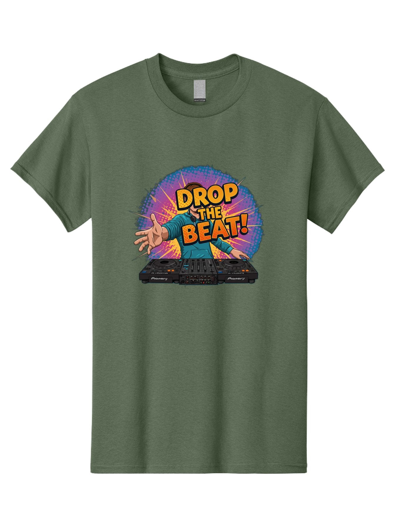 Drop-The-Beat Men'S Graphic Tee, 100% Cotton, Comfortable Casual Summer Wear, Machine Washable, Dj Spinning Tracks, Electronic Dance Music, Party Atmosphere, Club Vibe, Dj Controller, Pionery Equipment, Mixing Beats, Energetic Performance Bad060 3