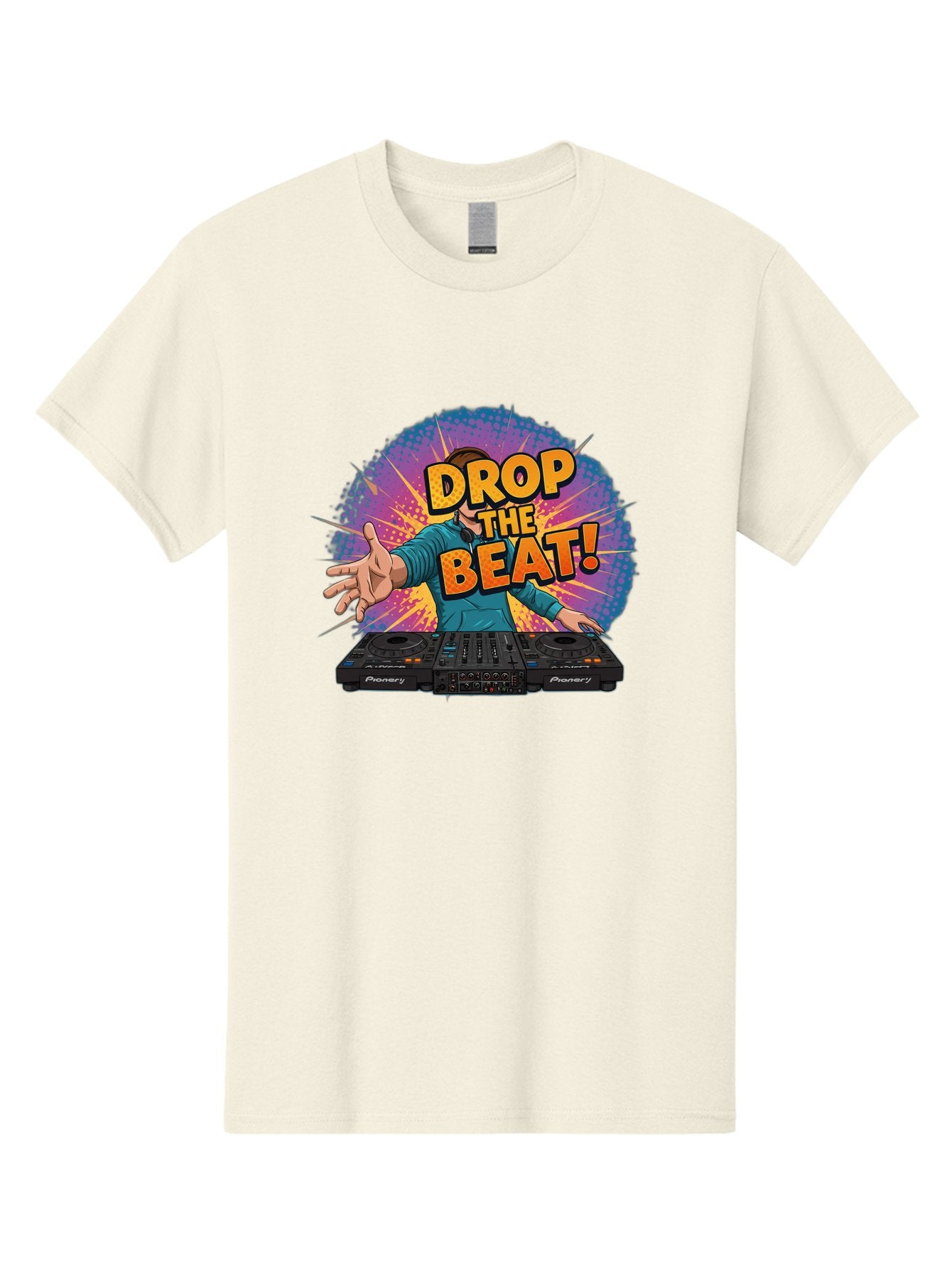 Drop-The-Beat Men'S Graphic Tee, 100% Cotton, Comfortable Casual Summer Wear, Machine Washable, Dj Spinning Tracks, Electronic Dance Music, Party Atmosphere, Club Vibe, Dj Controller, Pionery Equipment, Mixing Beats, Energetic Performance Bad060 14
