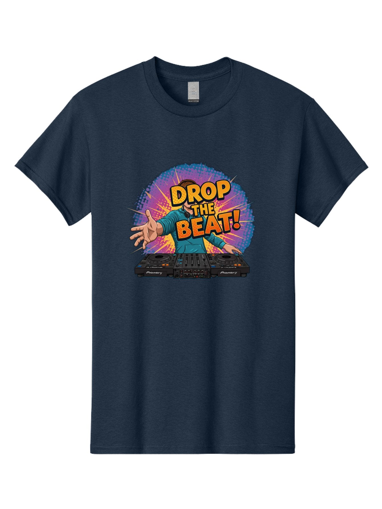 Drop-The-Beat Men'S Graphic Tee, 100% Cotton, Comfortable Casual Summer Wear, Machine Washable, Dj Spinning Tracks, Electronic Dance Music, Party Atmosphere, Club Vibe, Dj Controller, Pionery Equipment, Mixing Beats, Energetic Performance Bad060 9