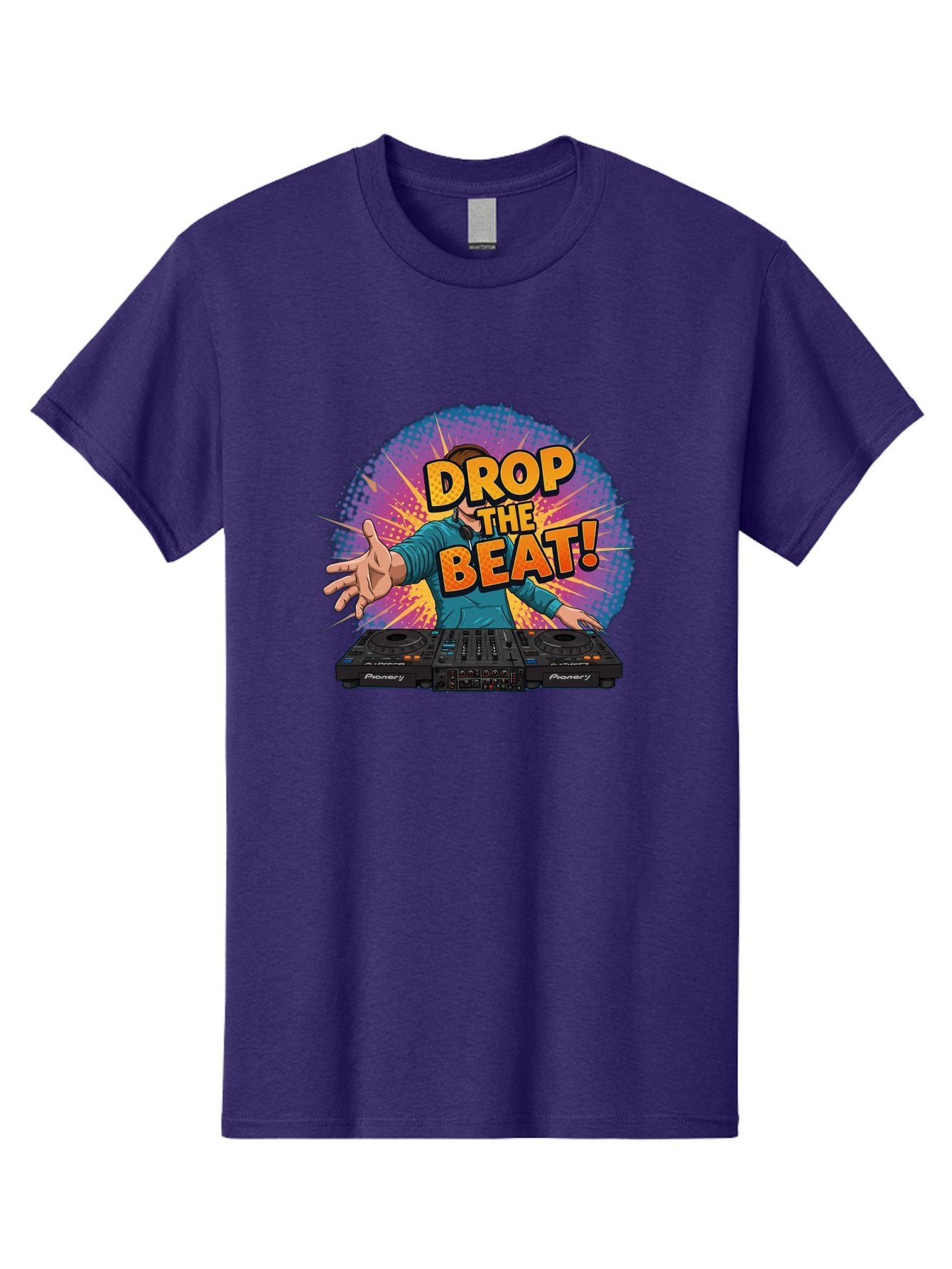 Drop-The-Beat Men'S Graphic Tee, 100% Cotton, Comfortable Casual Summer Wear, Machine Washable, Dj Spinning Tracks, Electronic Dance Music, Party Atmosphere, Club Vibe, Dj Controller, Pionery Equipment, Mixing Beats, Energetic Performance Bad060 13