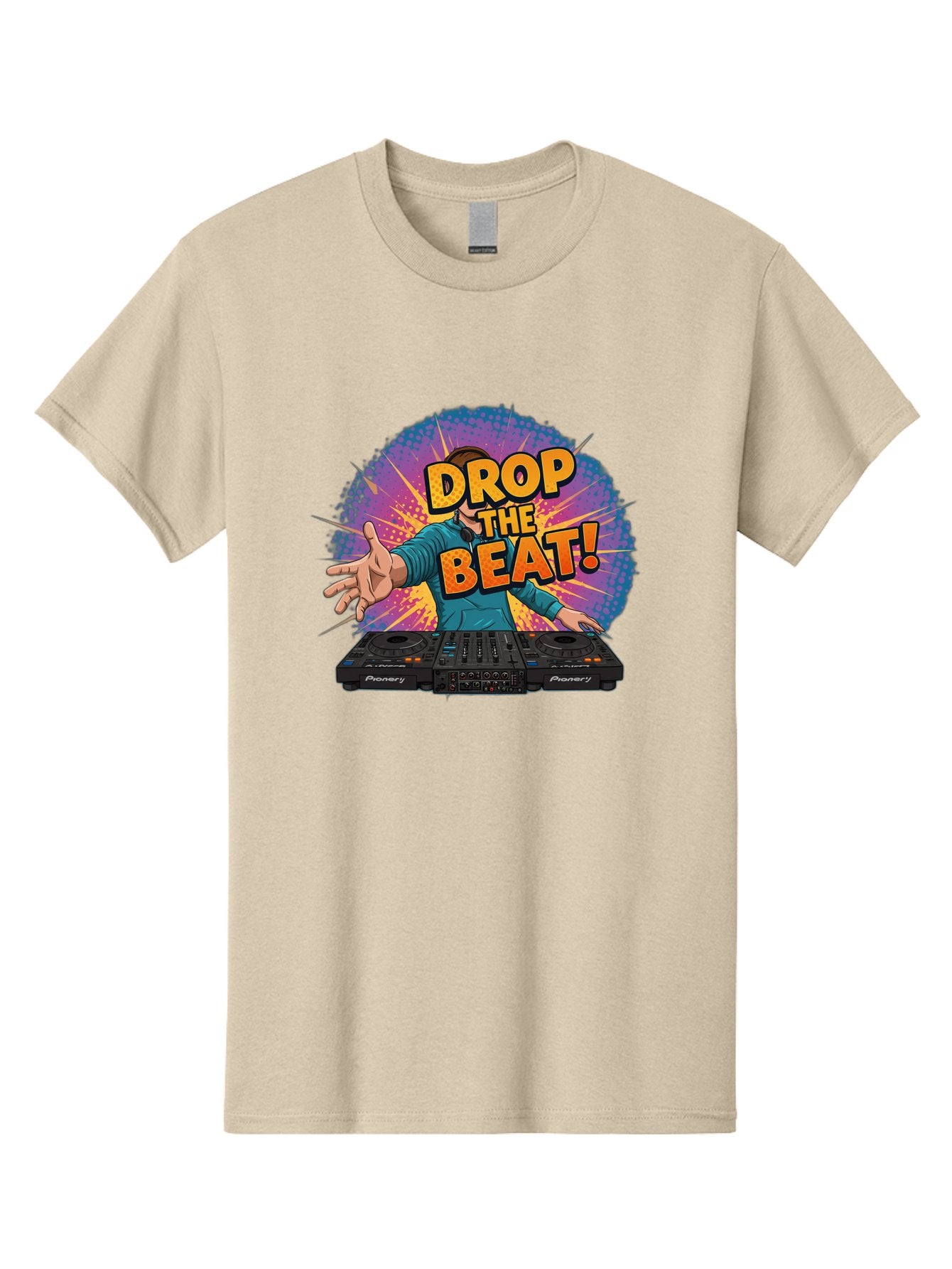 Drop-The-Beat Men'S Graphic Tee, 100% Cotton, Comfortable Casual Summer Wear, Machine Washable, Dj Spinning Tracks, Electronic Dance Music, Party Atmosphere, Club Vibe, Dj Controller, Pionery Equipment, Mixing Beats, Energetic Performance Bad060 8