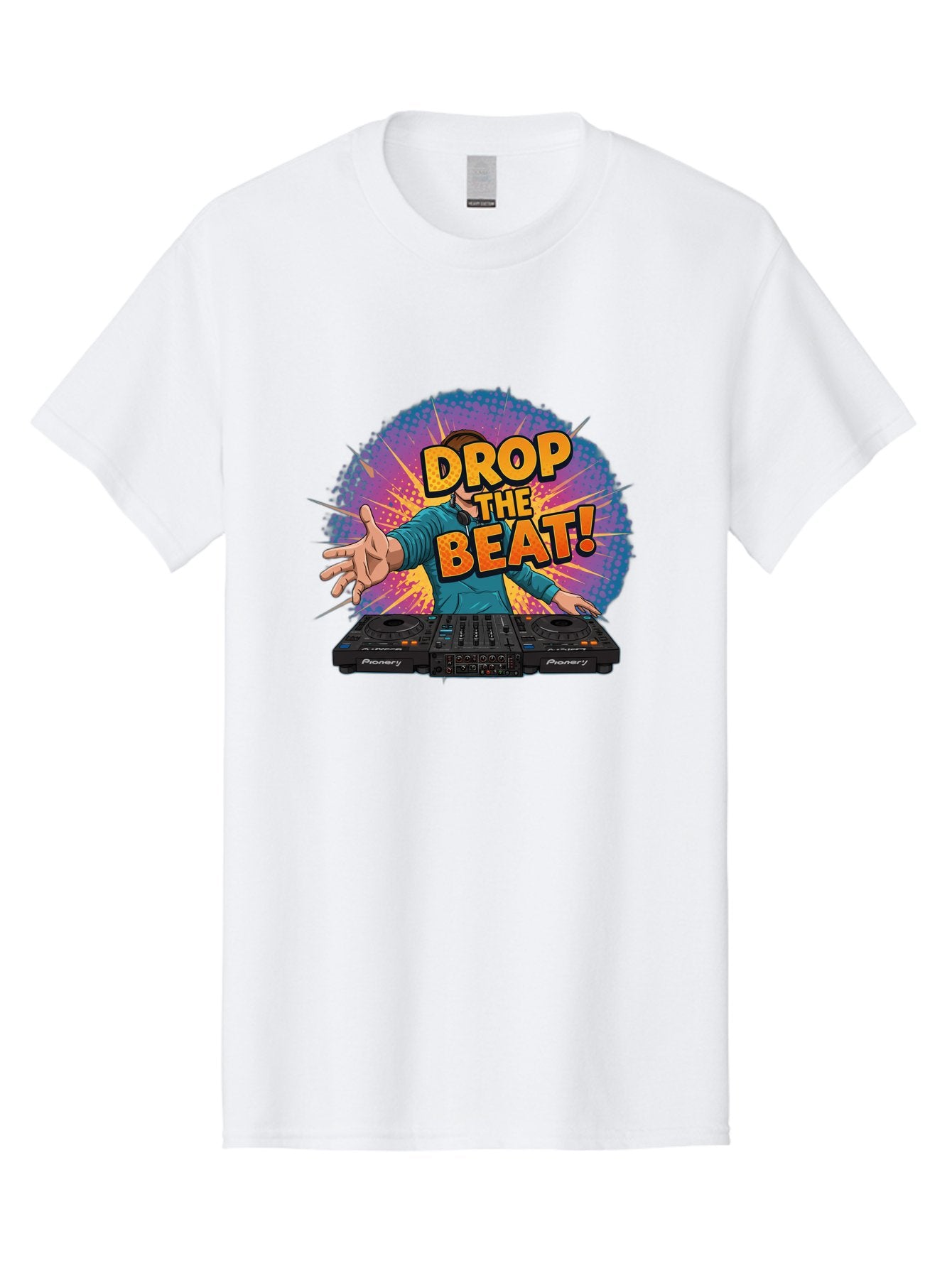 Drop-The-Beat Men'S Graphic Tee, 100% Cotton, Comfortable Casual Summer Wear, Machine Washable, Dj Spinning Tracks, Electronic Dance Music, Party Atmosphere, Club Vibe, Dj Controller, Pionery Equipment, Mixing Beats, Energetic Performance Bad060 15