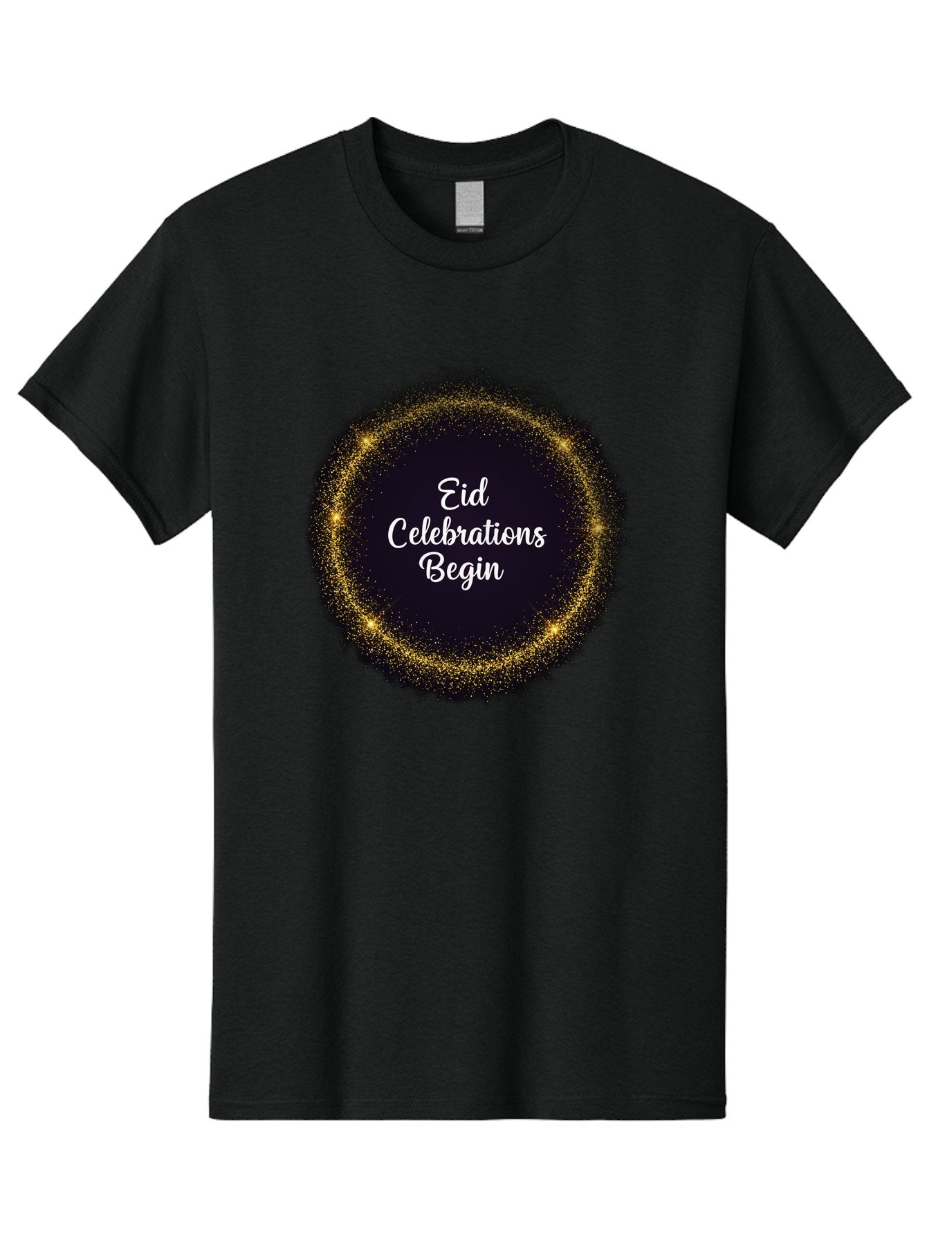 Eid-Celebrations-Begin Men'S Graphic Tee, 100% Cotton, Comfortable Casual Summer Wear, Machine Washable, Eid Celebrations, Festive Greeting, Holiday Wishes, Sparkling Circle, Golden Glitter, Eid Mubarak, Celebration Begins, Joyful Festivities, Bad063 6