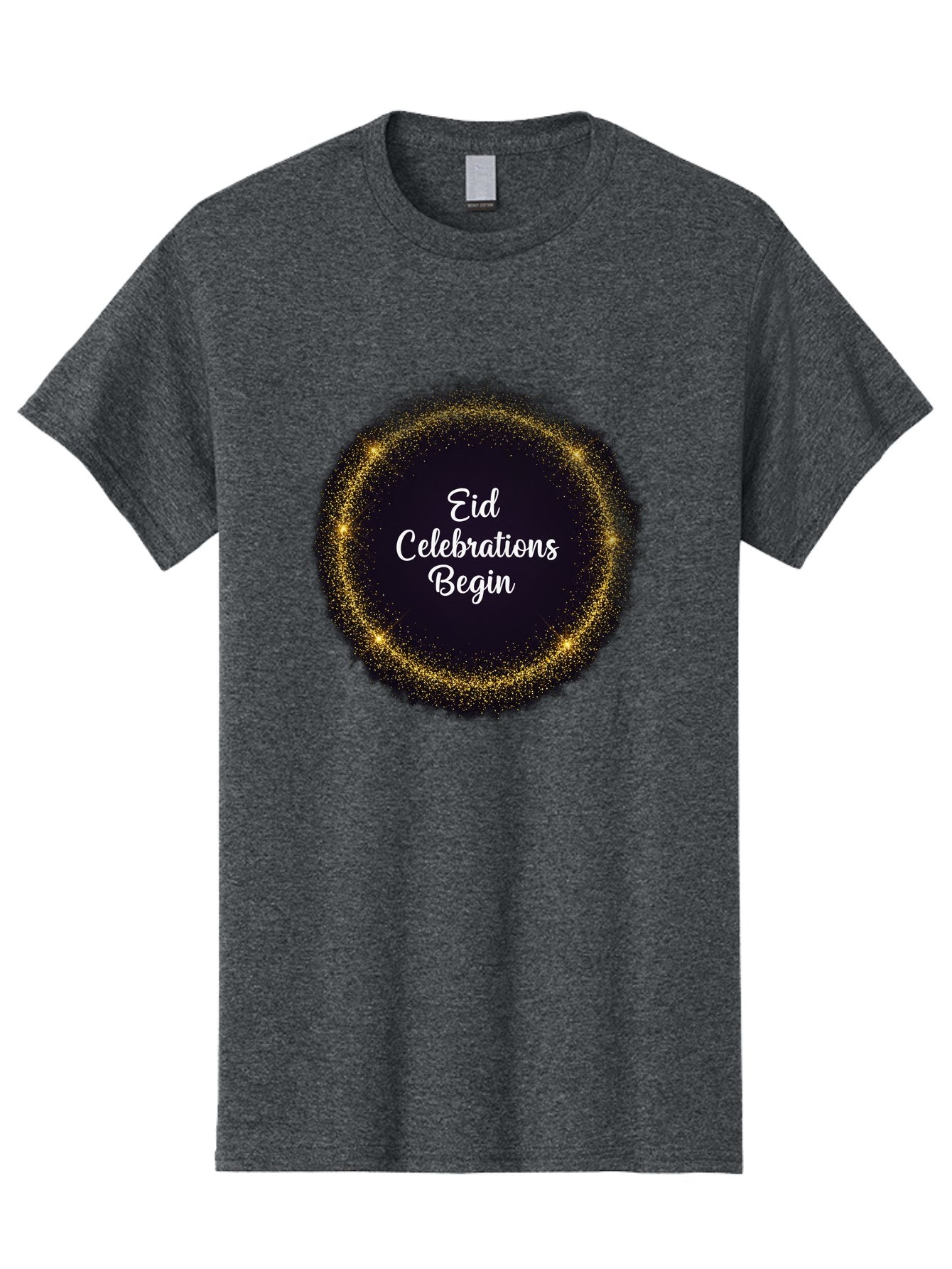 Eid-Celebrations-Begin Men'S Graphic Tee, 100% Cotton, Comfortable Casual Summer Wear, Machine Washable, Eid Celebrations, Festive Greeting, Holiday Wishes, Sparkling Circle, Golden Glitter, Eid Mubarak, Celebration Begins, Joyful Festivities, Bad063 15