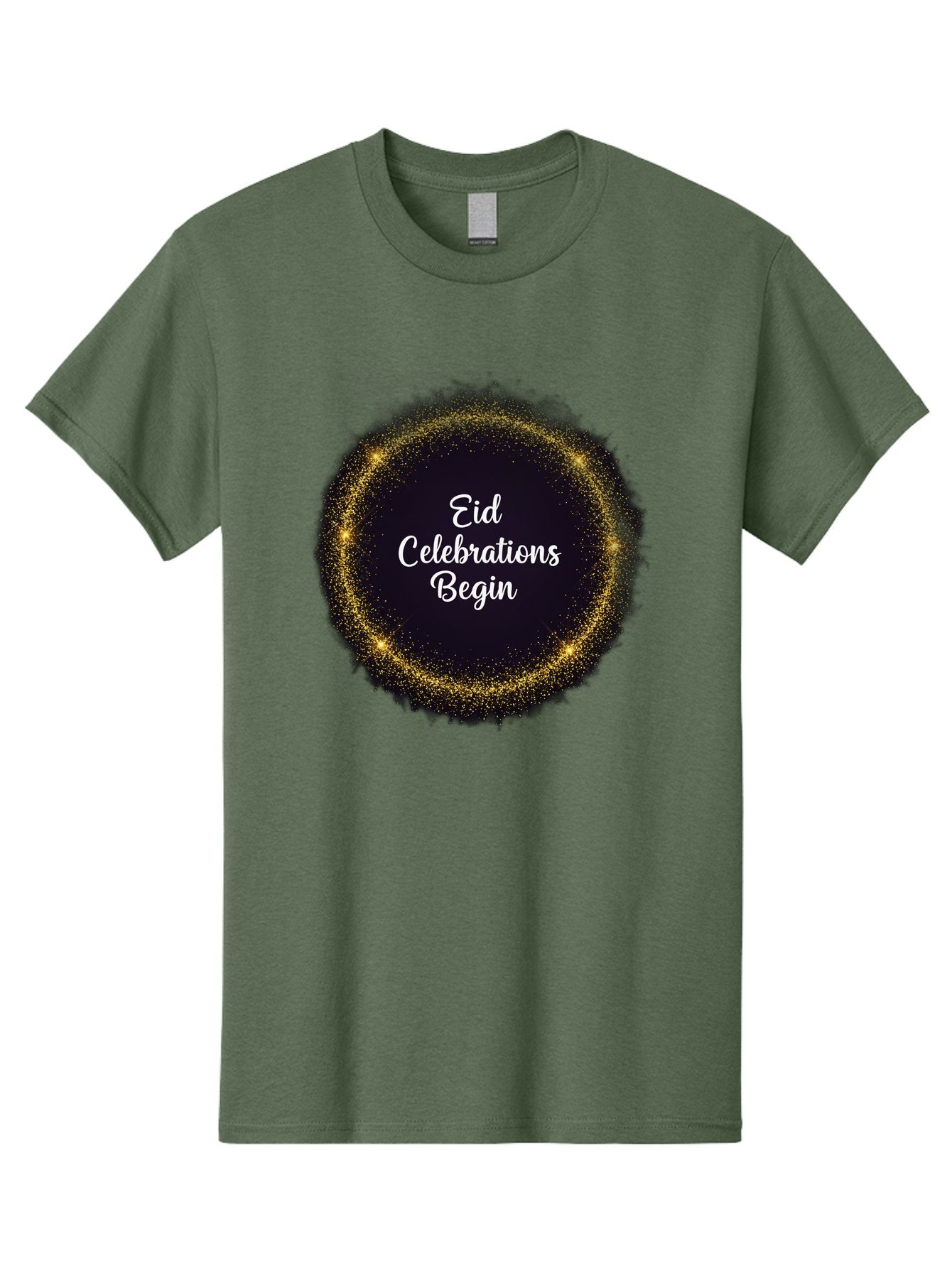 Eid-Celebrations-Begin Men'S Graphic Tee, 100% Cotton, Comfortable Casual Summer Wear, Machine Washable, Eid Celebrations, Festive Greeting, Holiday Wishes, Sparkling Circle, Golden Glitter, Eid Mubarak, Celebration Begins, Joyful Festivities, Bad063 10