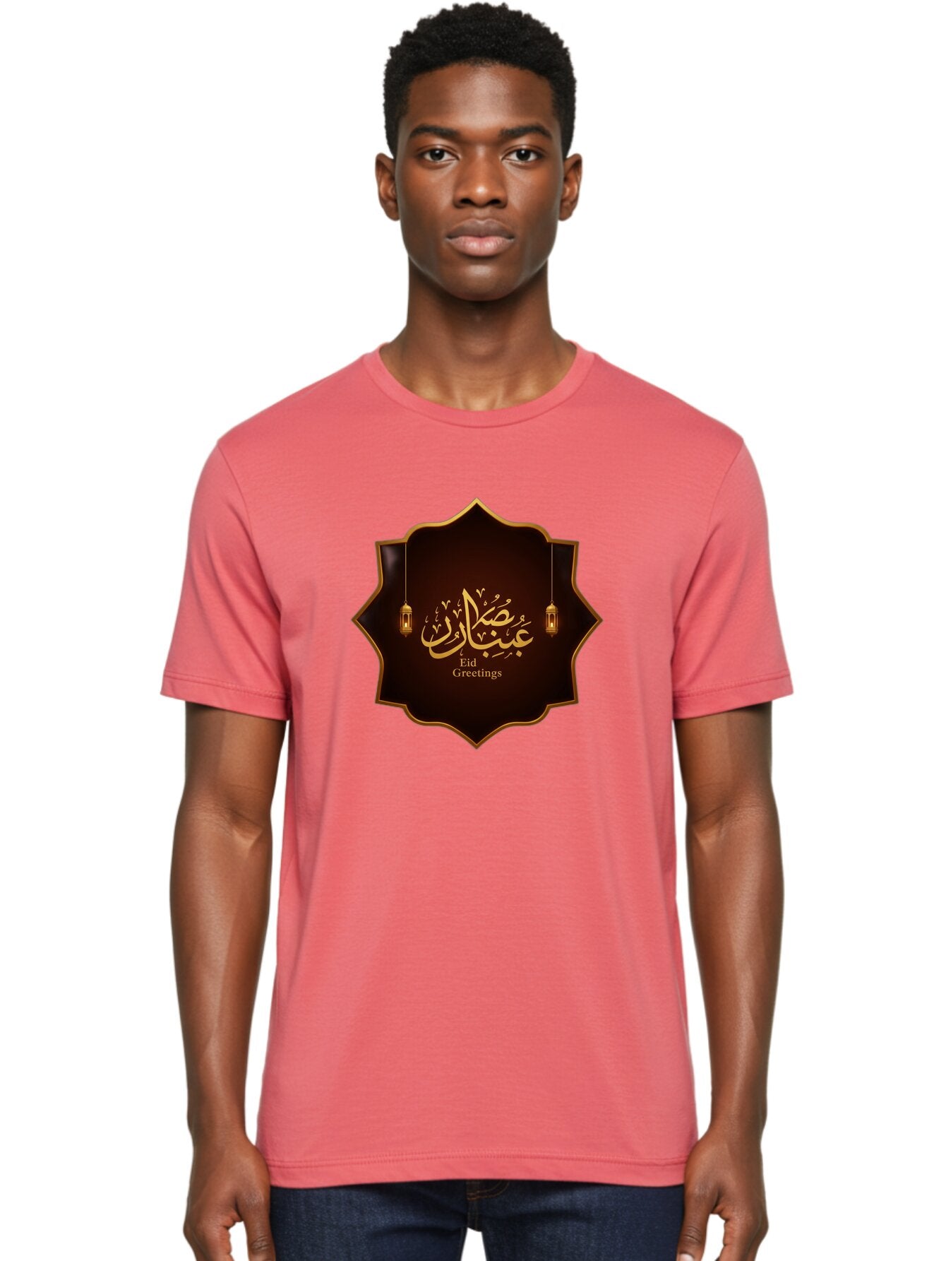 Eid-Greetings Men'S Graphic Tee, 100% Cotton, Comfortable Casual Summer Wear, Machine Washable, Eid Mubarak Greetings, Islamic Calligraphy, Golden Ornaments, Hanging Lanterns, Traditional Celebrations, Eid Wishes, Muslim Festival Bad064 26