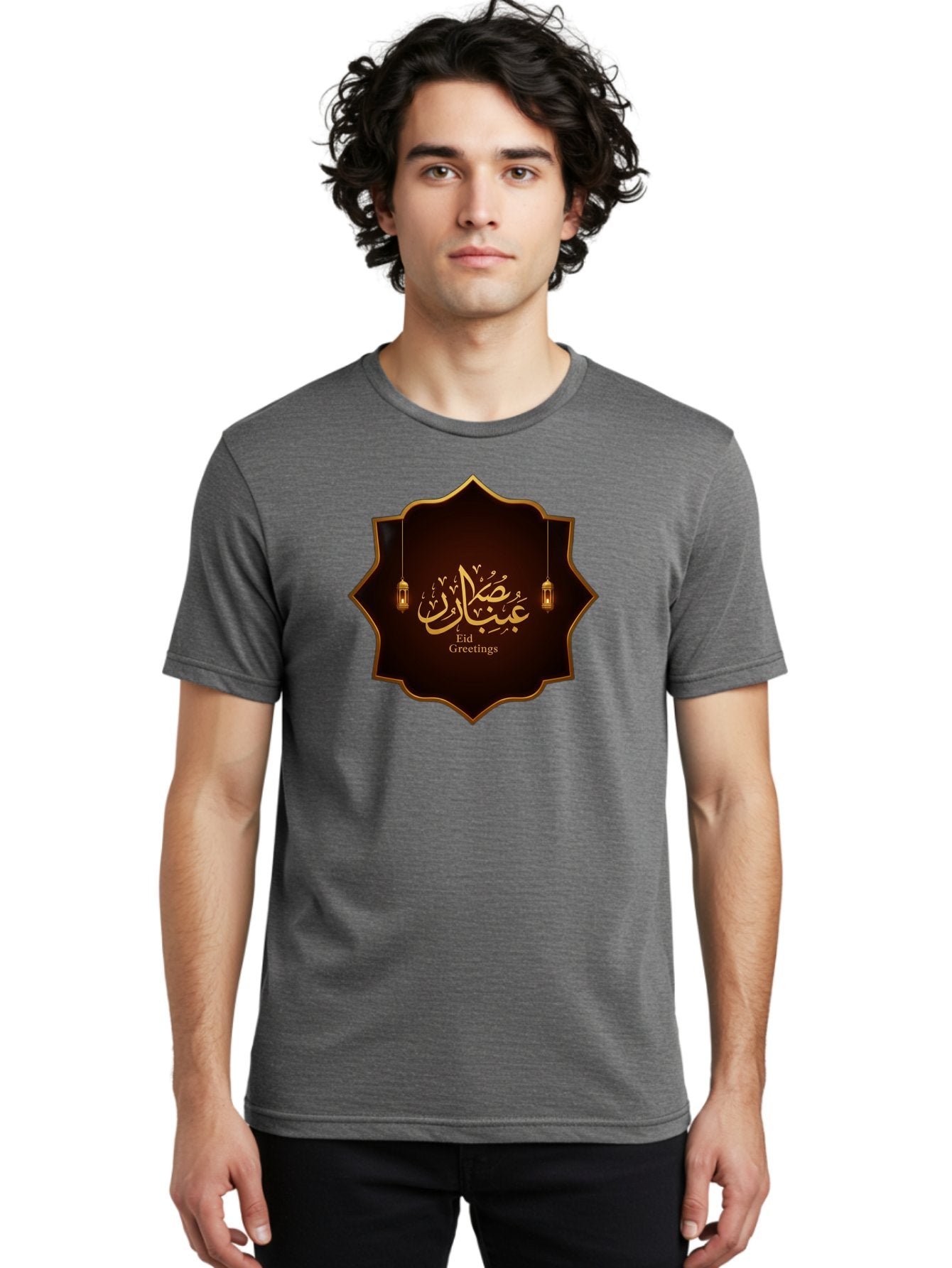 Eid-Greetings Men'S Graphic Tee, 100% Cotton, Comfortable Casual Summer Wear, Machine Washable, Eid Mubarak Greetings, Islamic Calligraphy, Golden Ornaments, Hanging Lanterns, Traditional Celebrations, Eid Wishes, Muslim Festival Bad064 27