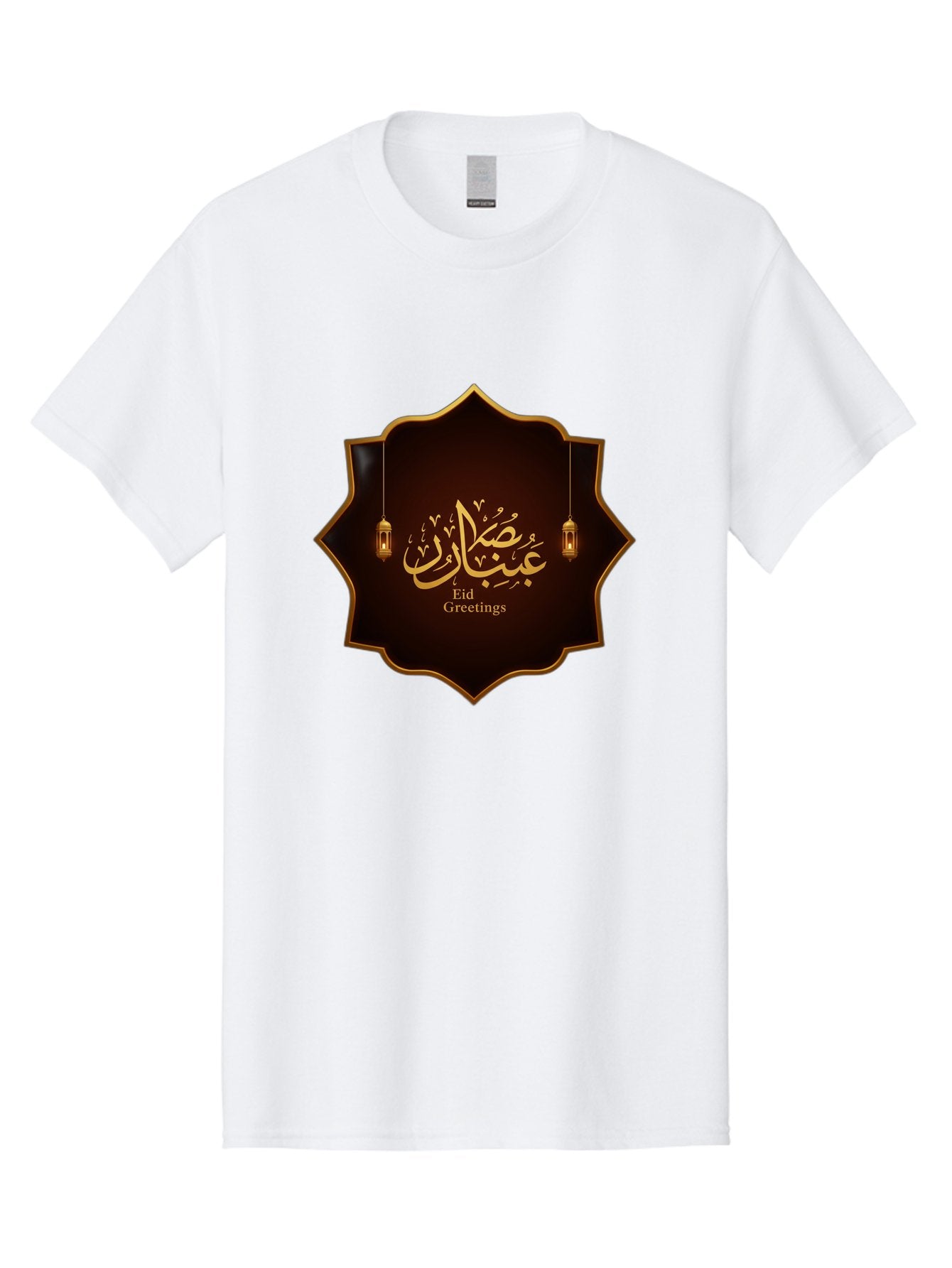 Eid-Greetings Men'S Graphic Tee, 100% Cotton, Comfortable Casual Summer Wear, Machine Washable, Eid Mubarak Greetings, Islamic Calligraphy, Golden Ornaments, Hanging Lanterns, Traditional Celebrations, Eid Wishes, Muslim Festival Bad064