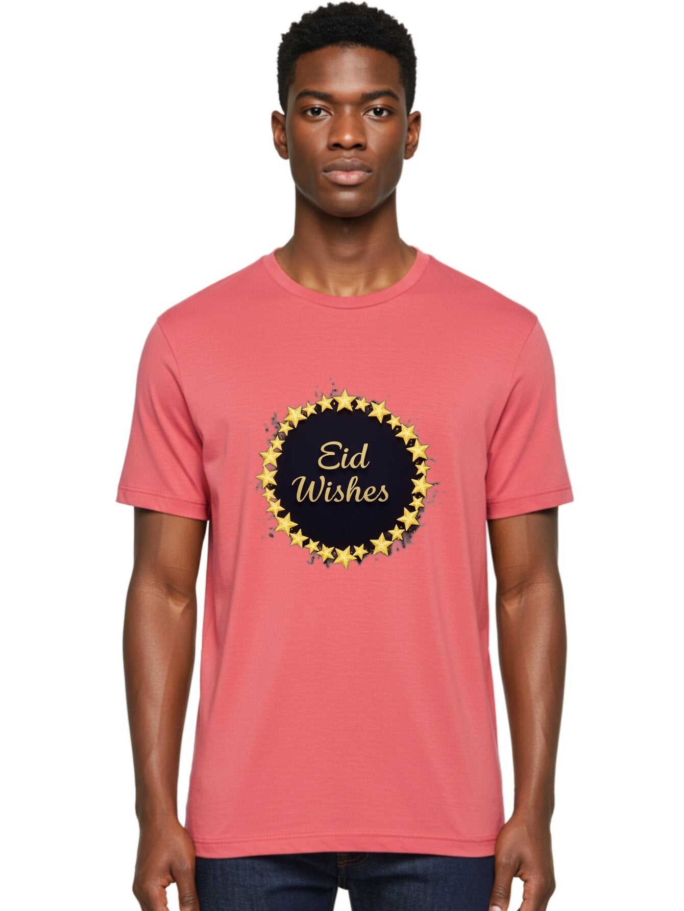 Eid-Wishes Men'S Graphic Tee, 100% Cotton, Comfortable Casual Summer Wear, Machine Washable, Eid Wishes, Festive Greeting, Golden Stars, Celebration, Holiday Wishes, Islamic Festival, Eid Mubarak, Starry Design, Elegant Font, Gold Stars Bad066 22