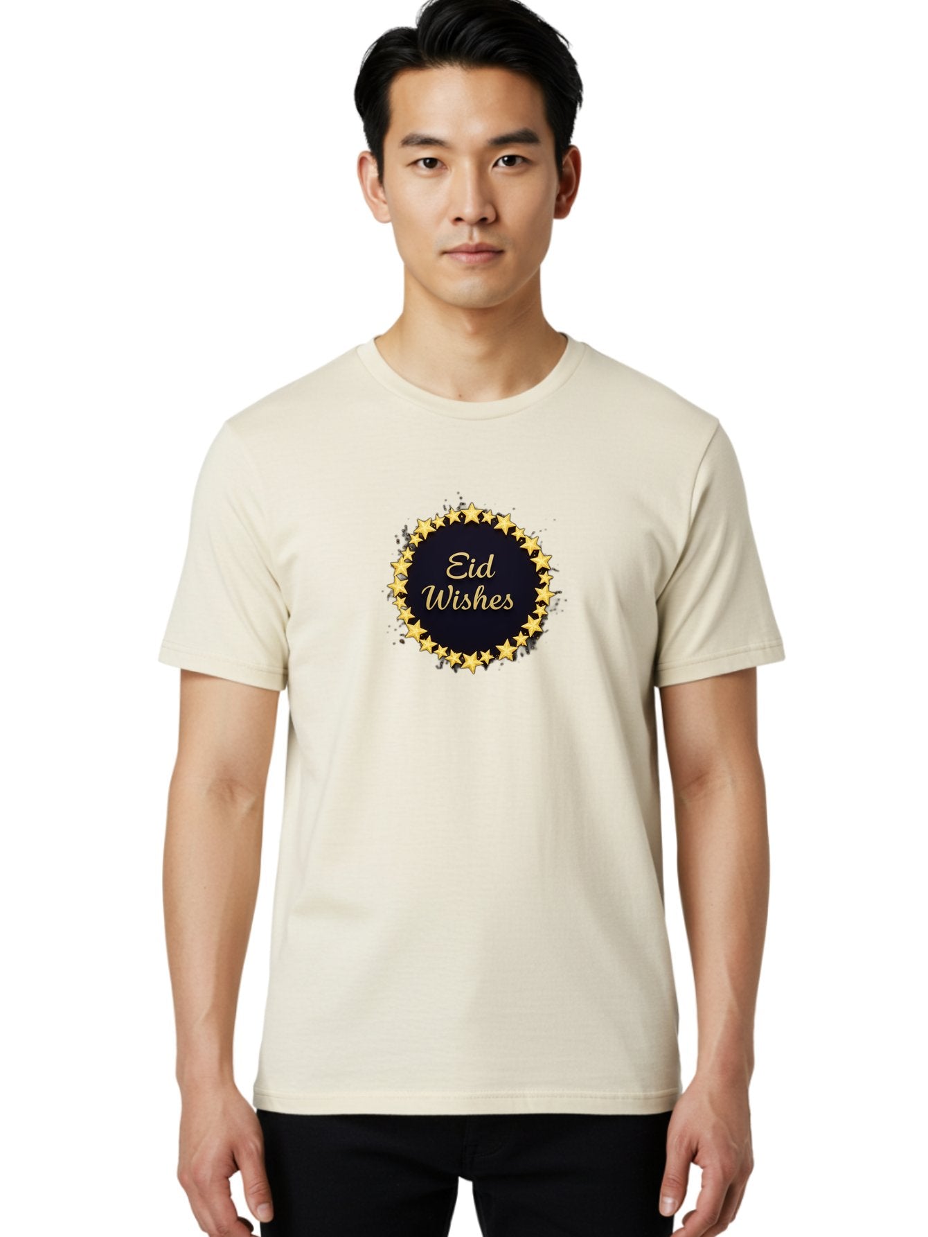 Eid-Wishes Men'S Graphic Tee, 100% Cotton, Comfortable Casual Summer Wear, Machine Washable, Eid Wishes, Festive Greeting, Golden Stars, Celebration, Holiday Wishes, Islamic Festival, Eid Mubarak, Starry Design, Elegant Font, Gold Stars Bad066 28