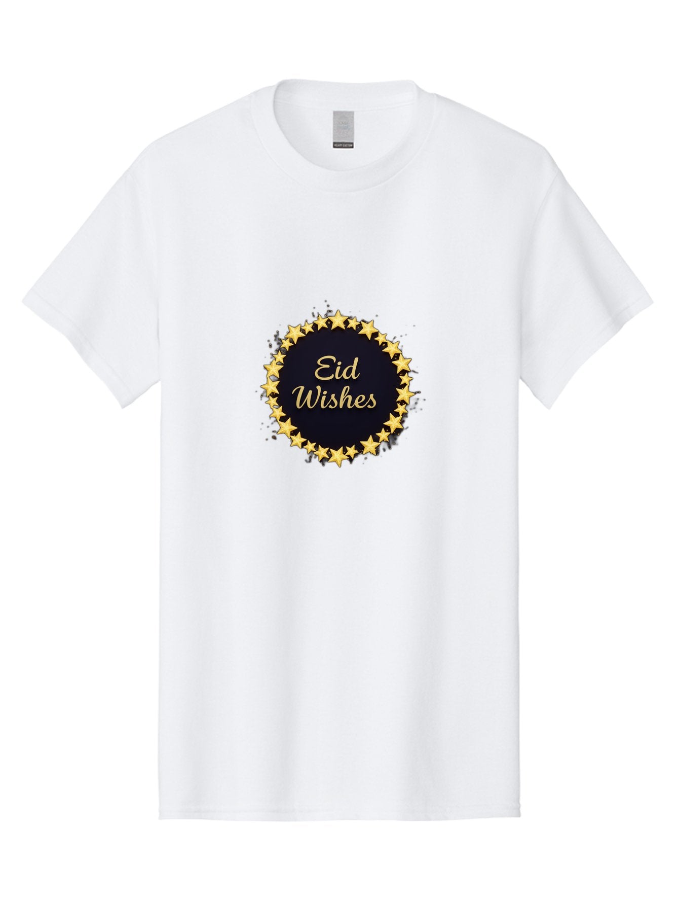 Eid-Wishes Men'S Graphic Tee, 100% Cotton, Comfortable Casual Summer Wear, Machine Washable, Eid Wishes, Festive Greeting, Golden Stars, Celebration, Holiday Wishes, Islamic Festival, Eid Mubarak, Starry Design, Elegant Font, Gold Stars Bad066