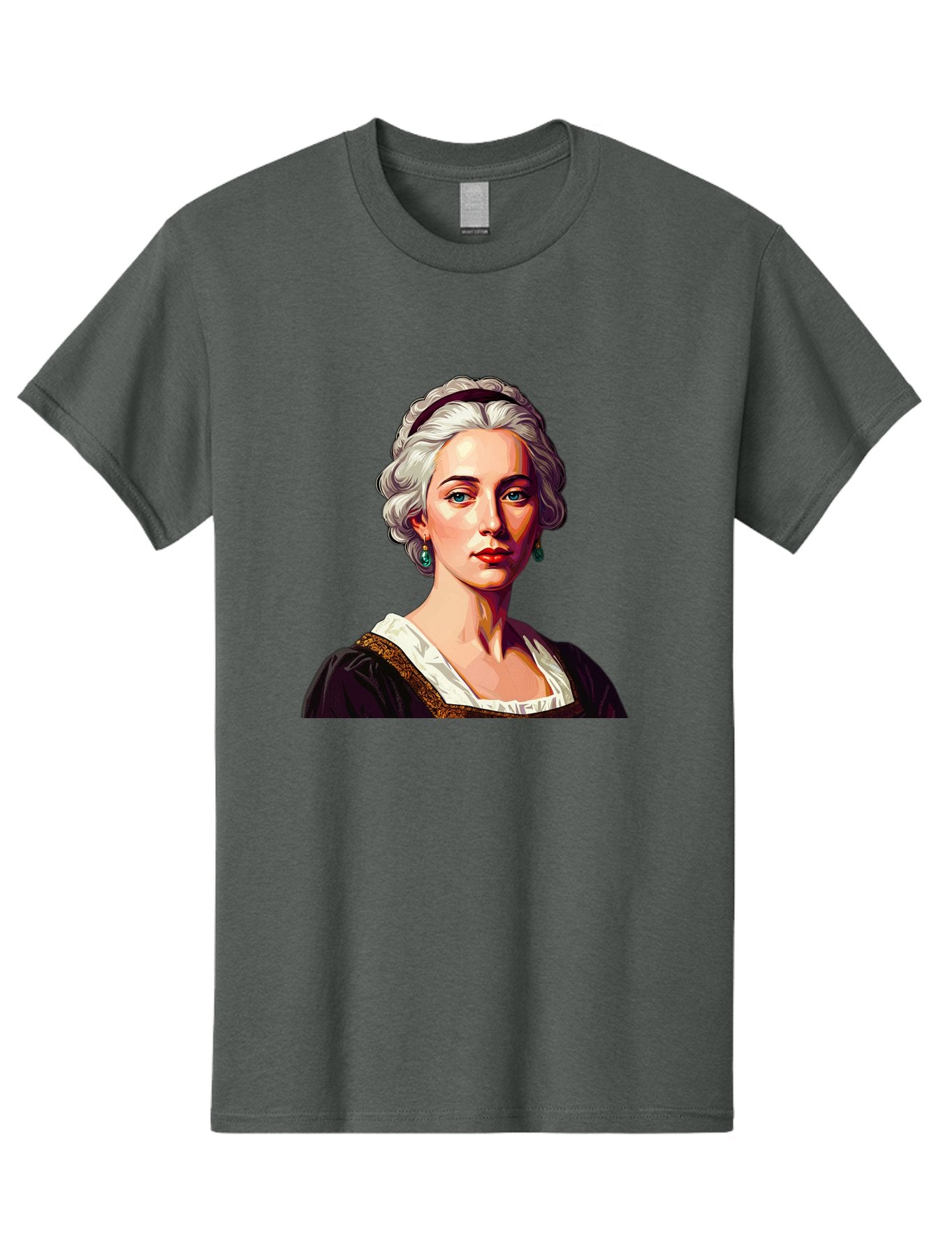 Elizabeth-Cady-Stanton Men'S Graphic Tee, 100% Cotton, Comfortable Casual Summer Wear, Machine Washable, Woman With White Hair, Blue Eyes, Red Lips, Elegant Earrings, Vintage Clothing, Gold Trim, Historical Figure, Feminine Style, Bad077