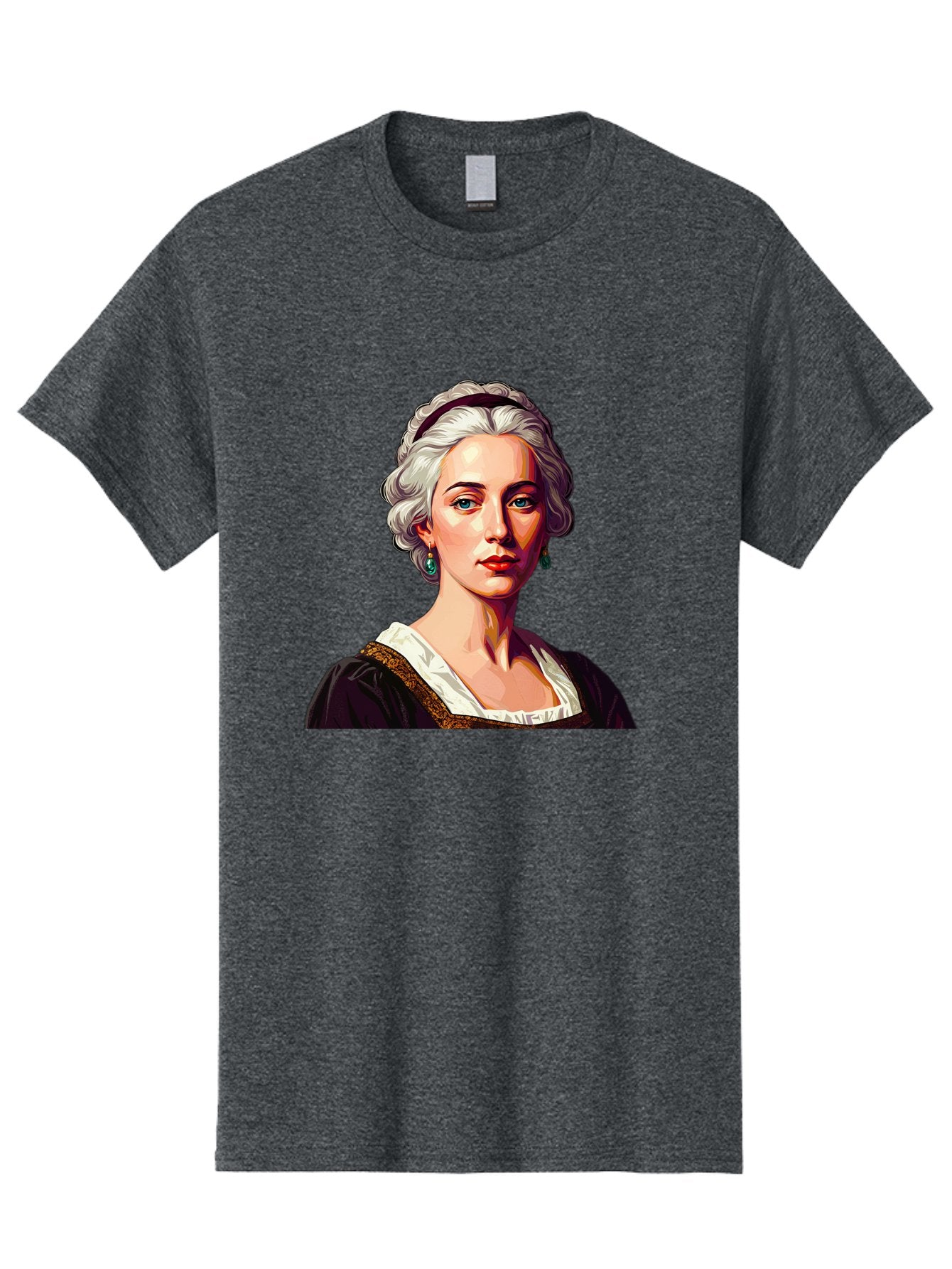 Elizabeth-Cady-Stanton Men'S Graphic Tee, 100% Cotton, Comfortable Casual Summer Wear, Machine Washable, Woman With White Hair, Blue Eyes, Red Lips, Elegant Earrings, Vintage Clothing, Gold Trim, Historical Figure, Feminine Style, Bad077 4