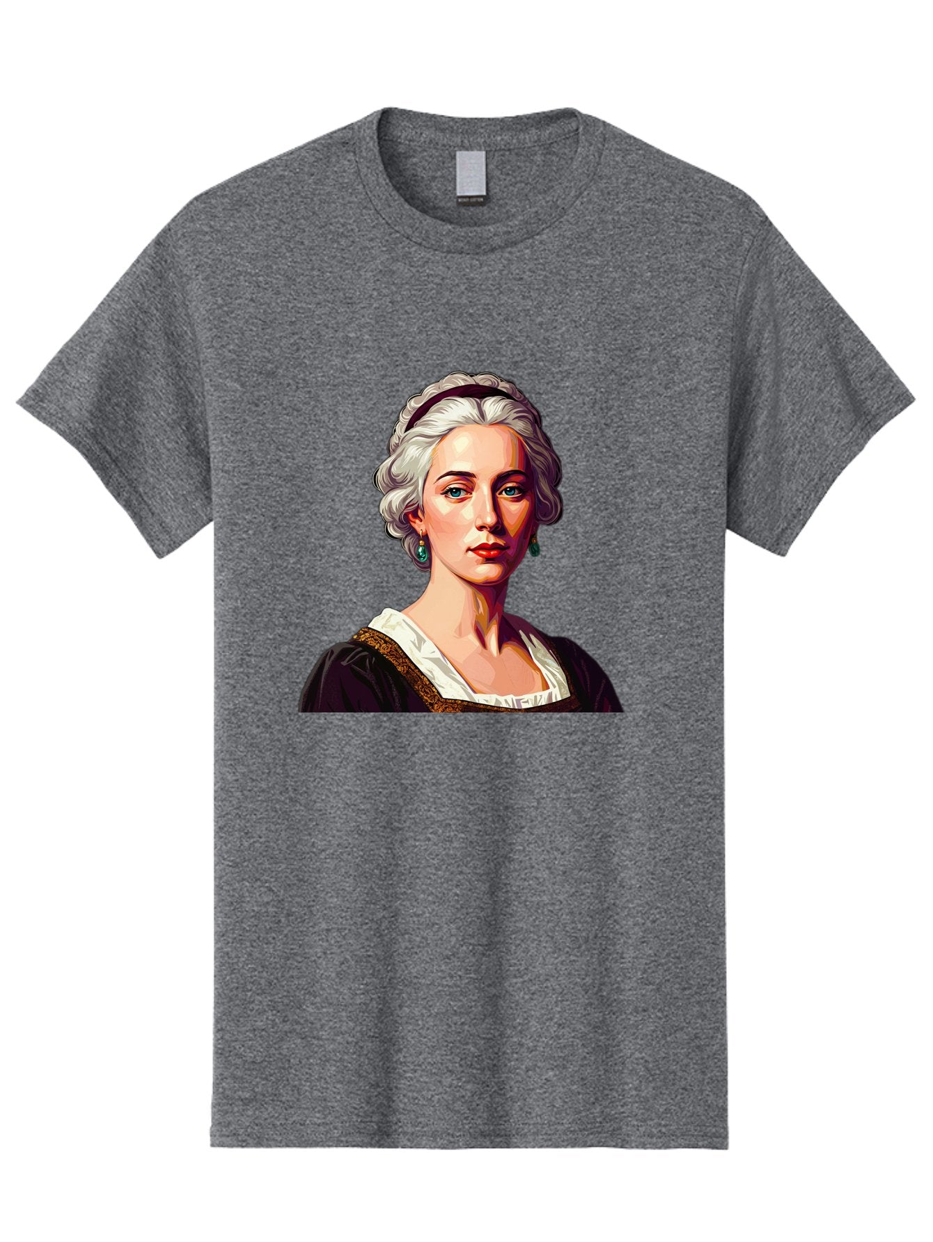 Elizabeth-Cady-Stanton Men'S Graphic Tee, 100% Cotton, Comfortable Casual Summer Wear, Machine Washable, Woman With White Hair, Blue Eyes, Red Lips, Elegant Earrings, Vintage Clothing, Gold Trim, Historical Figure, Feminine Style, Bad077 15