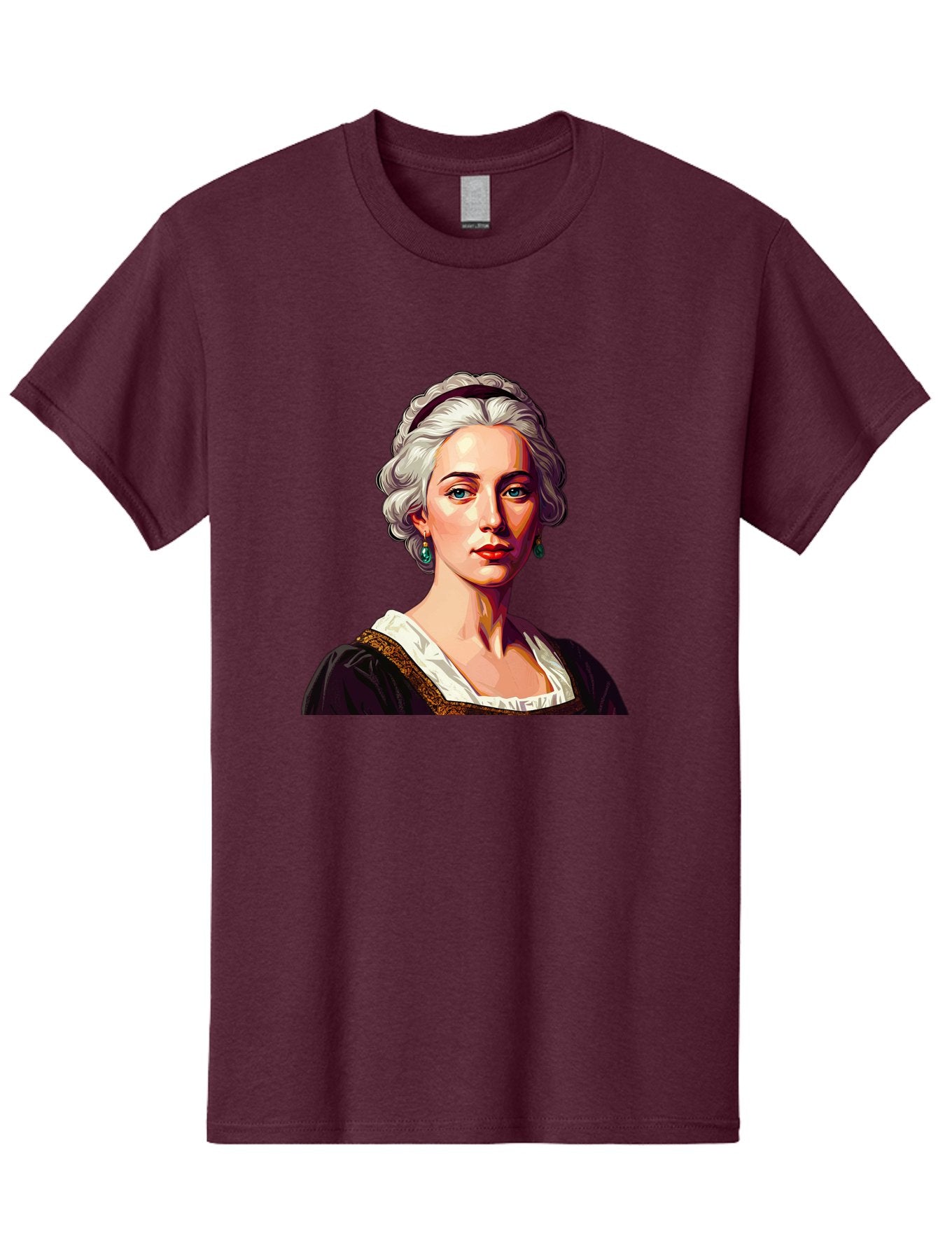 Elizabeth-Cady-Stanton Men'S Graphic Tee, 100% Cotton, Comfortable Casual Summer Wear, Machine Washable, Woman With White Hair, Blue Eyes, Red Lips, Elegant Earrings, Vintage Clothing, Gold Trim, Historical Figure, Feminine Style, Bad077 9