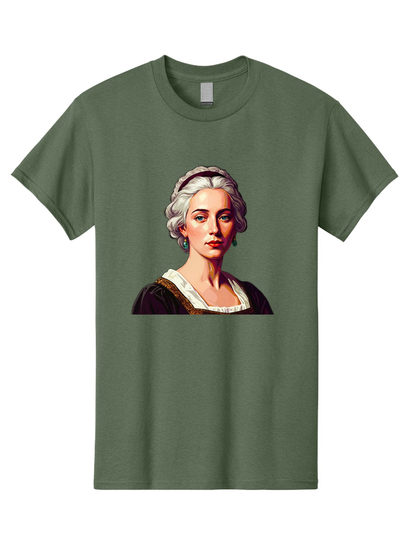Elizabeth-Cady-Stanton Men'S Graphic Tee, 100% Cotton, Comfortable Casual Summer Wear, Machine Washable, Woman With White Hair, Blue Eyes, Red Lips, Elegant Earrings, Vintage Clothing, Gold Trim, Historical Figure, Feminine Style, Bad077 11