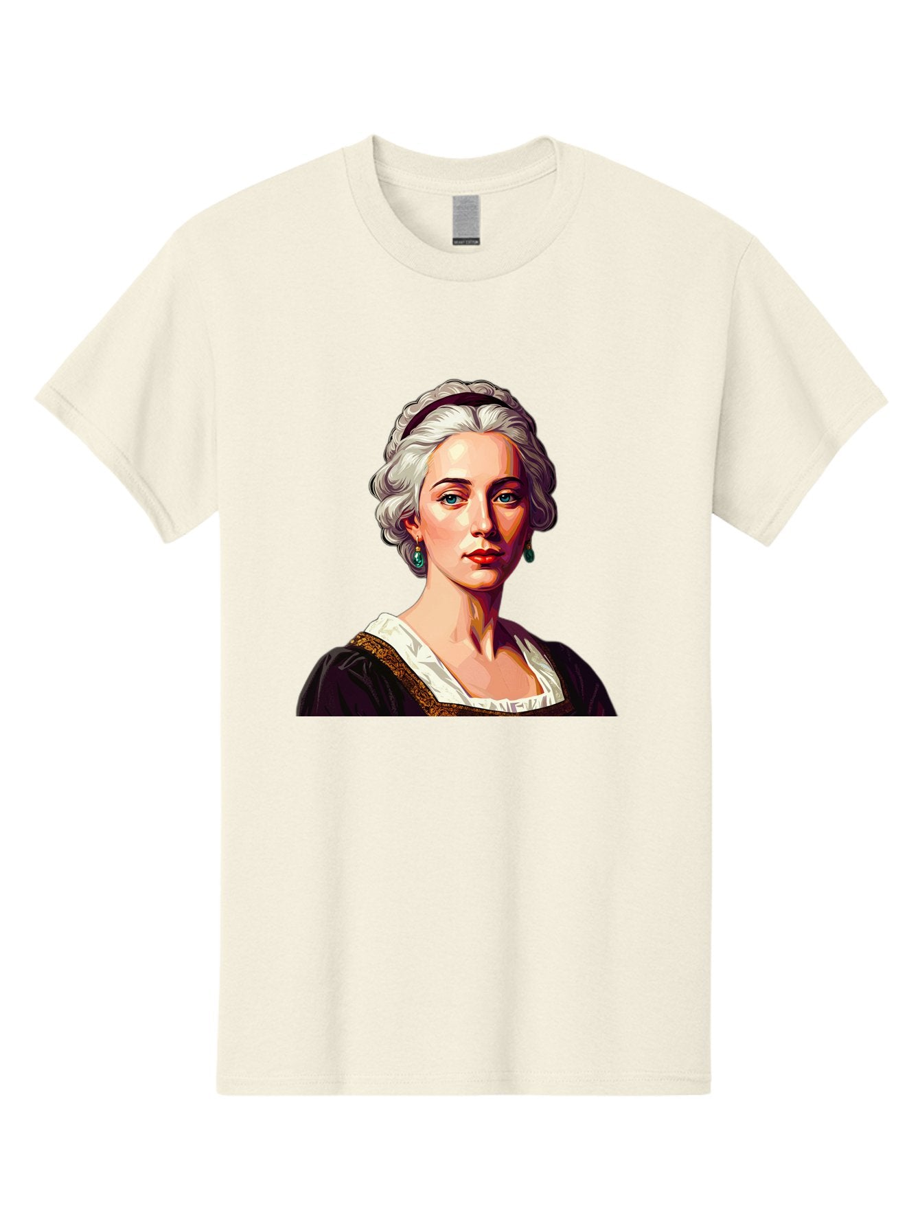Elizabeth-Cady-Stanton Men'S Graphic Tee, 100% Cotton, Comfortable Casual Summer Wear, Machine Washable, Woman With White Hair, Blue Eyes, Red Lips, Elegant Earrings, Vintage Clothing, Gold Trim, Historical Figure, Feminine Style, Bad077 14