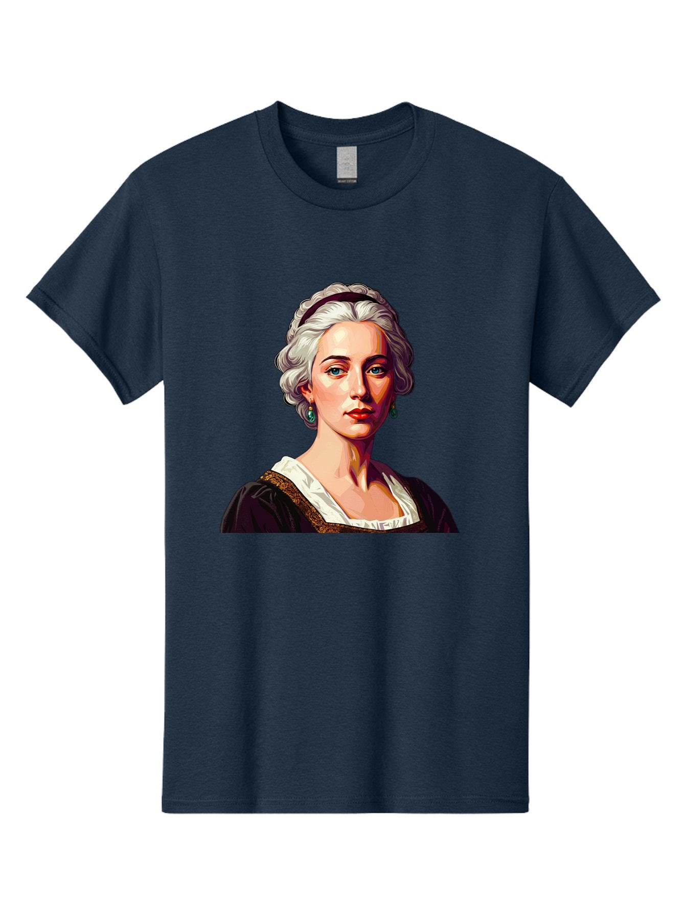 Elizabeth-Cady-Stanton Men'S Graphic Tee, 100% Cotton, Comfortable Casual Summer Wear, Machine Washable, Woman With White Hair, Blue Eyes, Red Lips, Elegant Earrings, Vintage Clothing, Gold Trim, Historical Figure, Feminine Style, Bad077 13