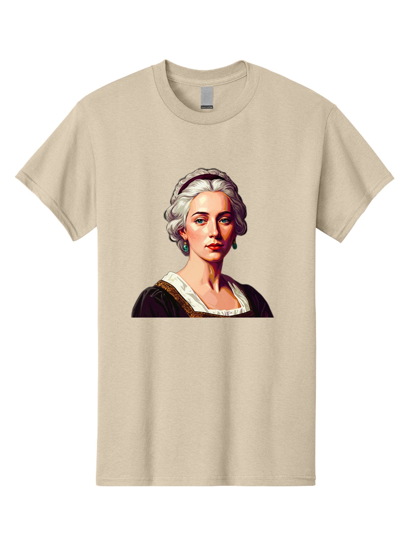 Elizabeth-Cady-Stanton Men'S Graphic Tee, 100% Cotton, Comfortable Casual Summer Wear, Machine Washable, Woman With White Hair, Blue Eyes, Red Lips, Elegant Earrings, Vintage Clothing, Gold Trim, Historical Figure, Feminine Style, Bad077 10