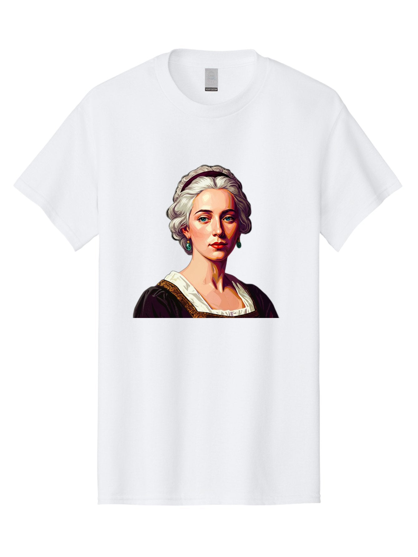 Elizabeth-Cady-Stanton Men'S Graphic Tee, 100% Cotton, Comfortable Casual Summer Wear, Machine Washable, Woman With White Hair, Blue Eyes, Red Lips, Elegant Earrings, Vintage Clothing, Gold Trim, Historical Figure, Feminine Style, Bad077 3