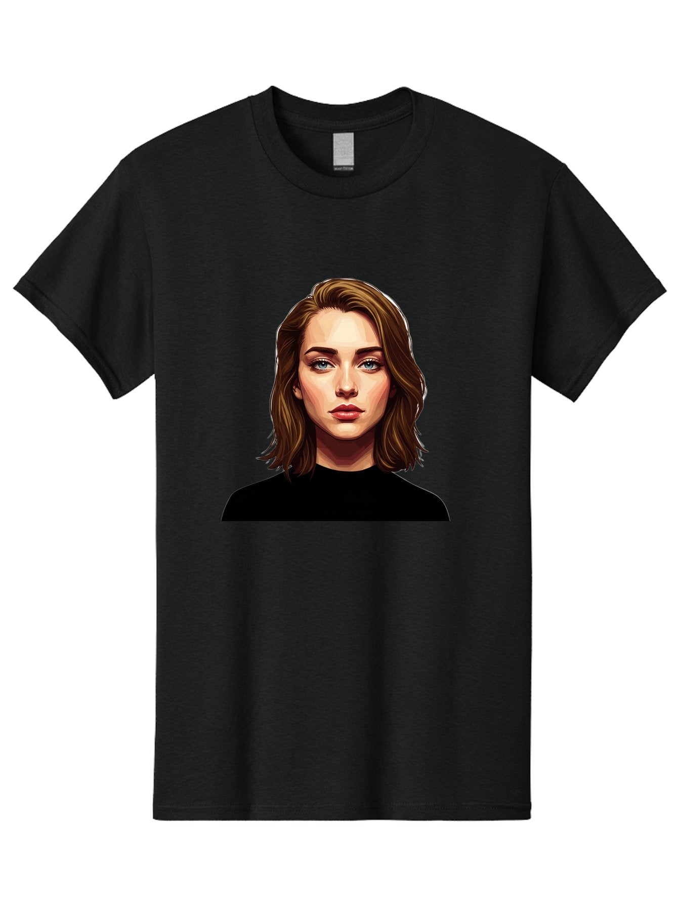 Emma-Stone Men'S Graphic Tee, 100% Cotton, Comfortable Casual Summer Wear, Machine Washable, Cartoon-Style Portrait, Emma Stone, Blue Eyes, Brown Hair, Black Shirt, Realistic Illustration, Digital Art, Female Celebrity Bad078 6