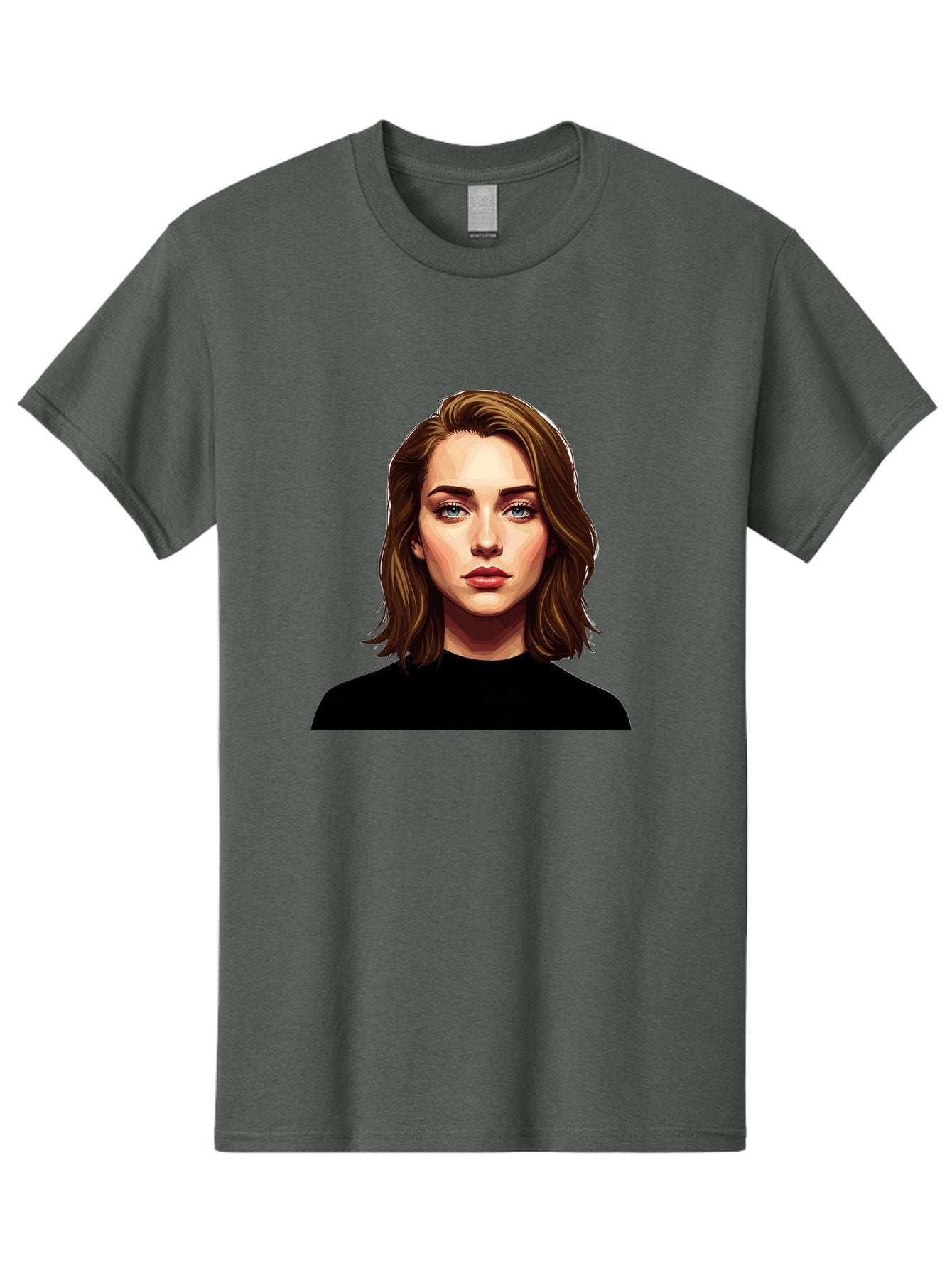 Emma-Stone Men'S Graphic Tee, 100% Cotton, Comfortable Casual Summer Wear, Machine Washable, Cartoon-Style Portrait, Emma Stone, Blue Eyes, Brown Hair, Black Shirt, Realistic Illustration, Digital Art, Female Celebrity Bad078 8