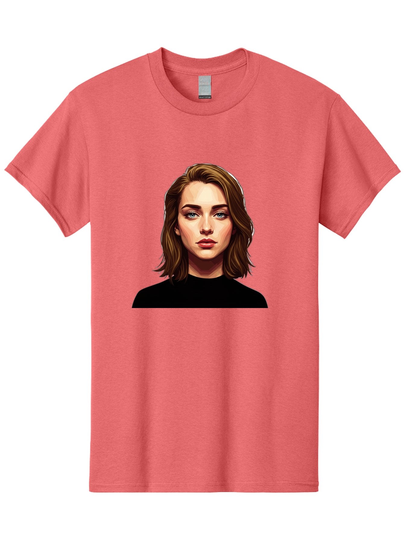Emma-Stone Men'S Graphic Tee, 100% Cotton, Comfortable Casual Summer Wear, Machine Washable, Cartoon-Style Portrait, Emma Stone, Blue Eyes, Brown Hair, Black Shirt, Realistic Illustration, Digital Art, Female Celebrity Bad078