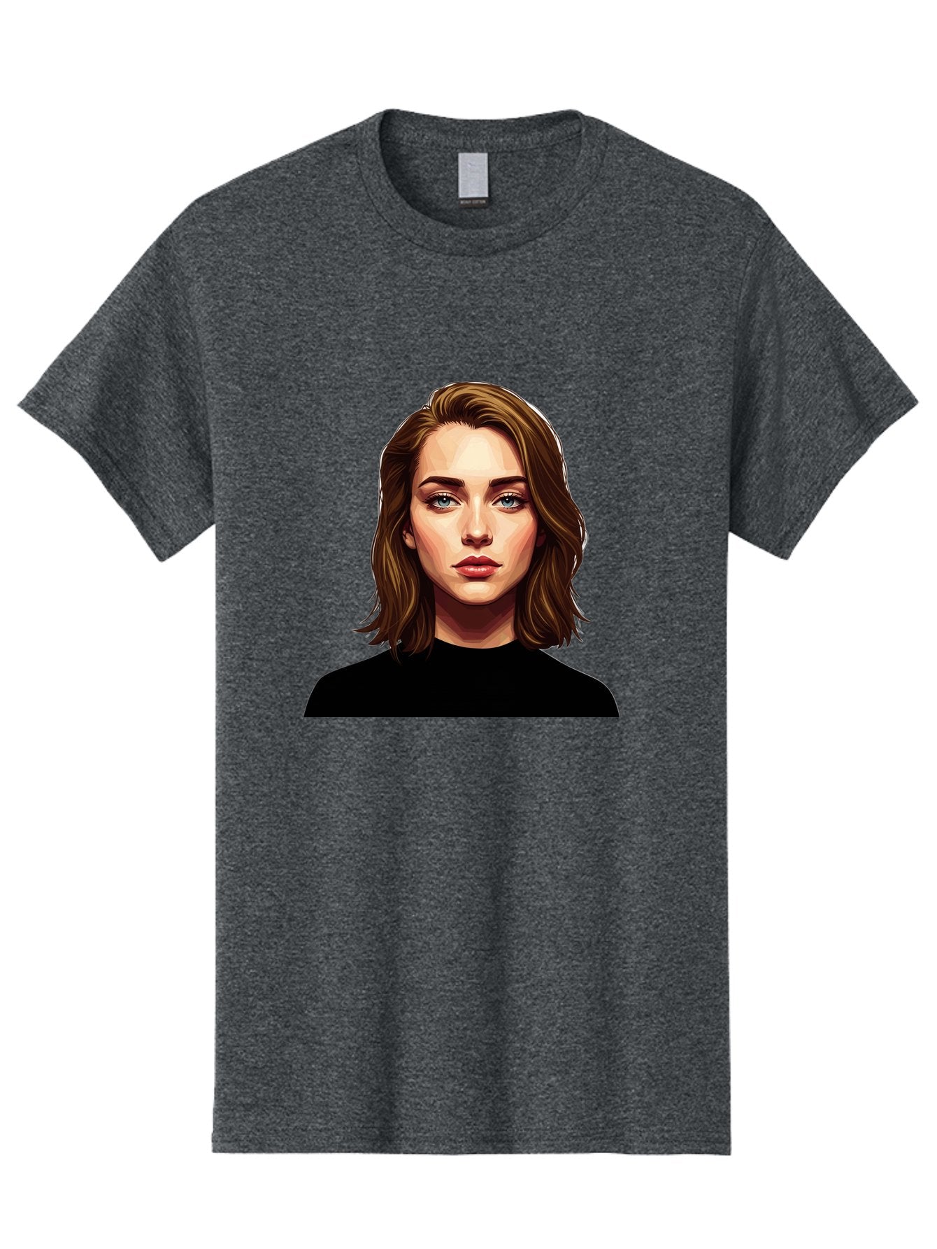 Emma-Stone Men'S Graphic Tee, 100% Cotton, Comfortable Casual Summer Wear, Machine Washable, Cartoon-Style Portrait, Emma Stone, Blue Eyes, Brown Hair, Black Shirt, Realistic Illustration, Digital Art, Female Celebrity Bad078 7