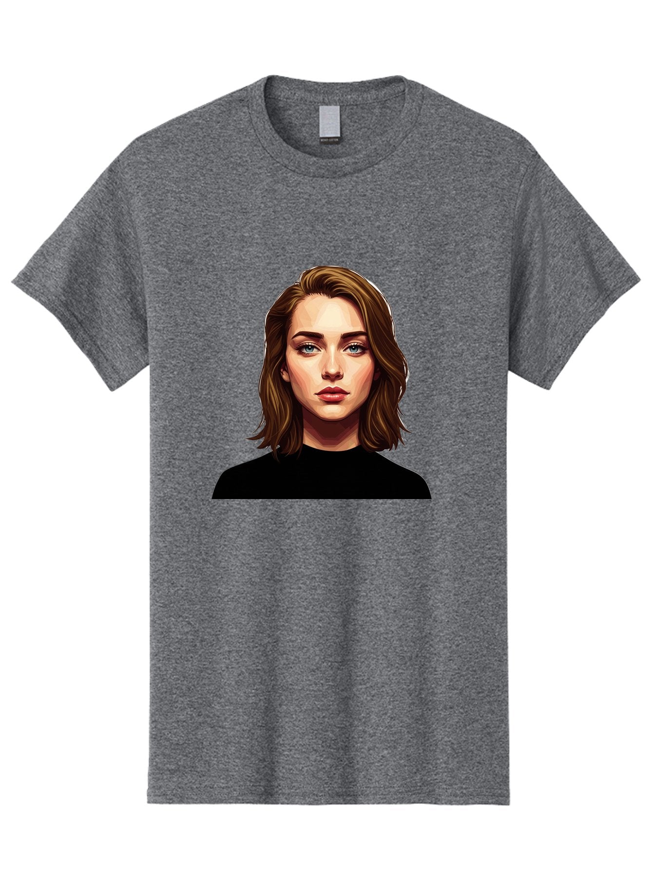Emma-Stone Men'S Graphic Tee, 100% Cotton, Comfortable Casual Summer Wear, Machine Washable, Cartoon-Style Portrait, Emma Stone, Blue Eyes, Brown Hair, Black Shirt, Realistic Illustration, Digital Art, Female Celebrity Bad078 9