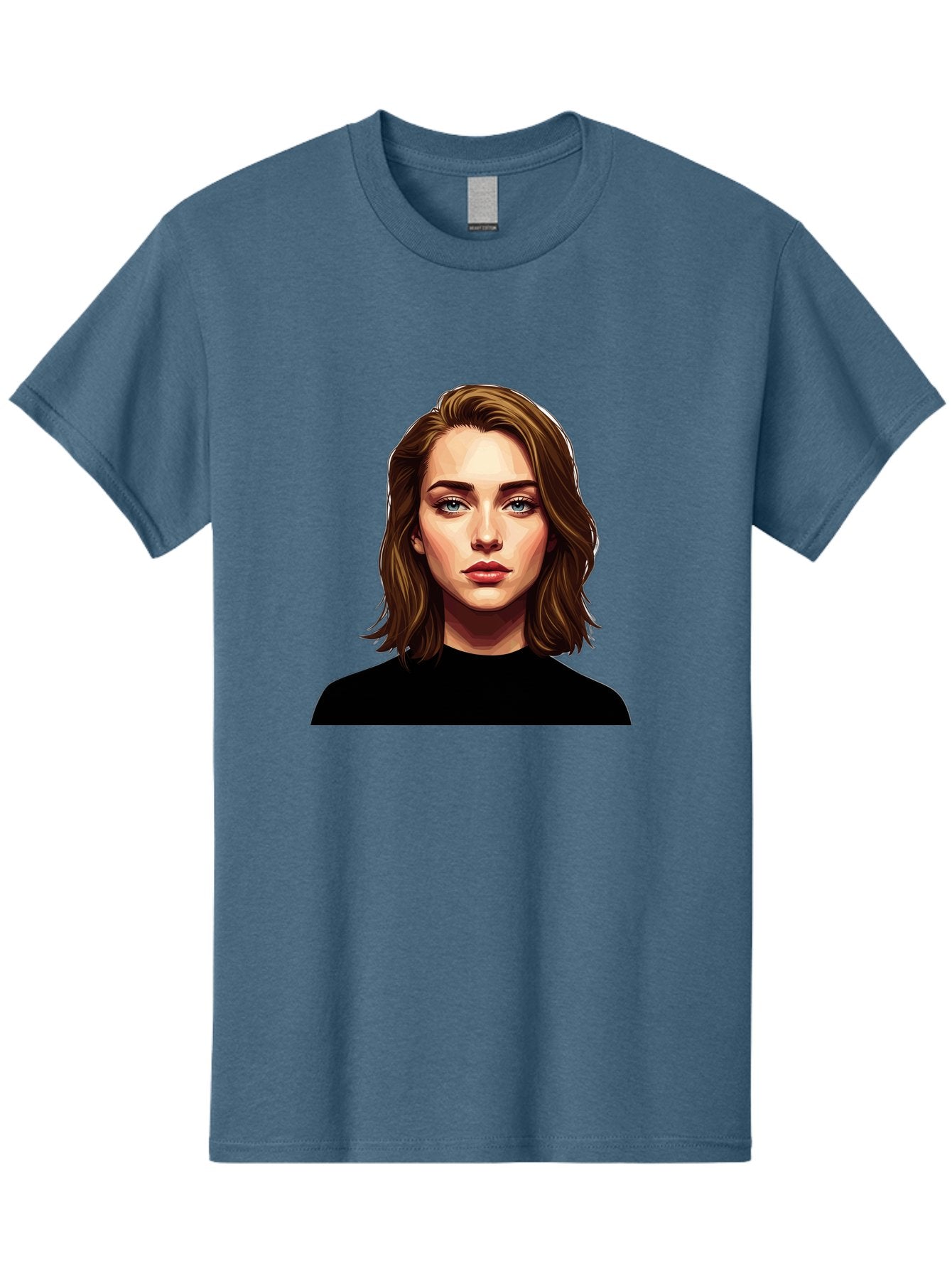 Emma-Stone Men'S Graphic Tee, 100% Cotton, Comfortable Casual Summer Wear, Machine Washable, Cartoon-Style Portrait, Emma Stone, Blue Eyes, Brown Hair, Black Shirt, Realistic Illustration, Digital Art, Female Celebrity Bad078 14