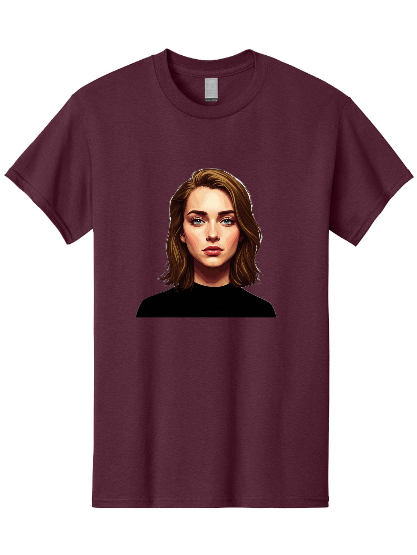 Emma-Stone Men'S Graphic Tee, 100% Cotton, Comfortable Casual Summer Wear, Machine Washable, Cartoon-Style Portrait, Emma Stone, Blue Eyes, Brown Hair, Black Shirt, Realistic Illustration, Digital Art, Female Celebrity Bad078 15