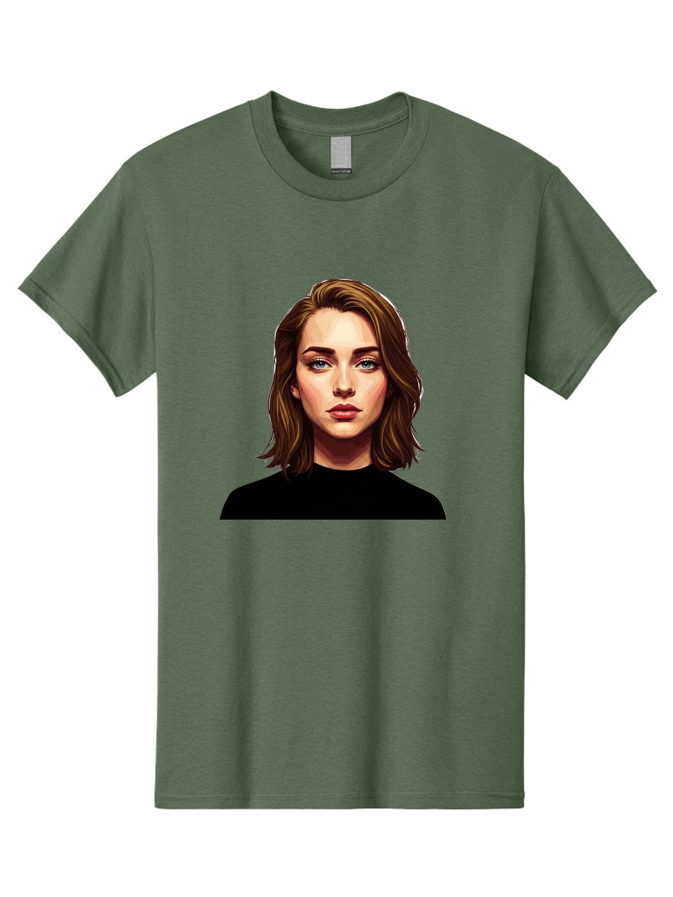 Emma-Stone Men'S Graphic Tee, 100% Cotton, Comfortable Casual Summer Wear, Machine Washable, Cartoon-Style Portrait, Emma Stone, Blue Eyes, Brown Hair, Black Shirt, Realistic Illustration, Digital Art, Female Celebrity Bad078 11
