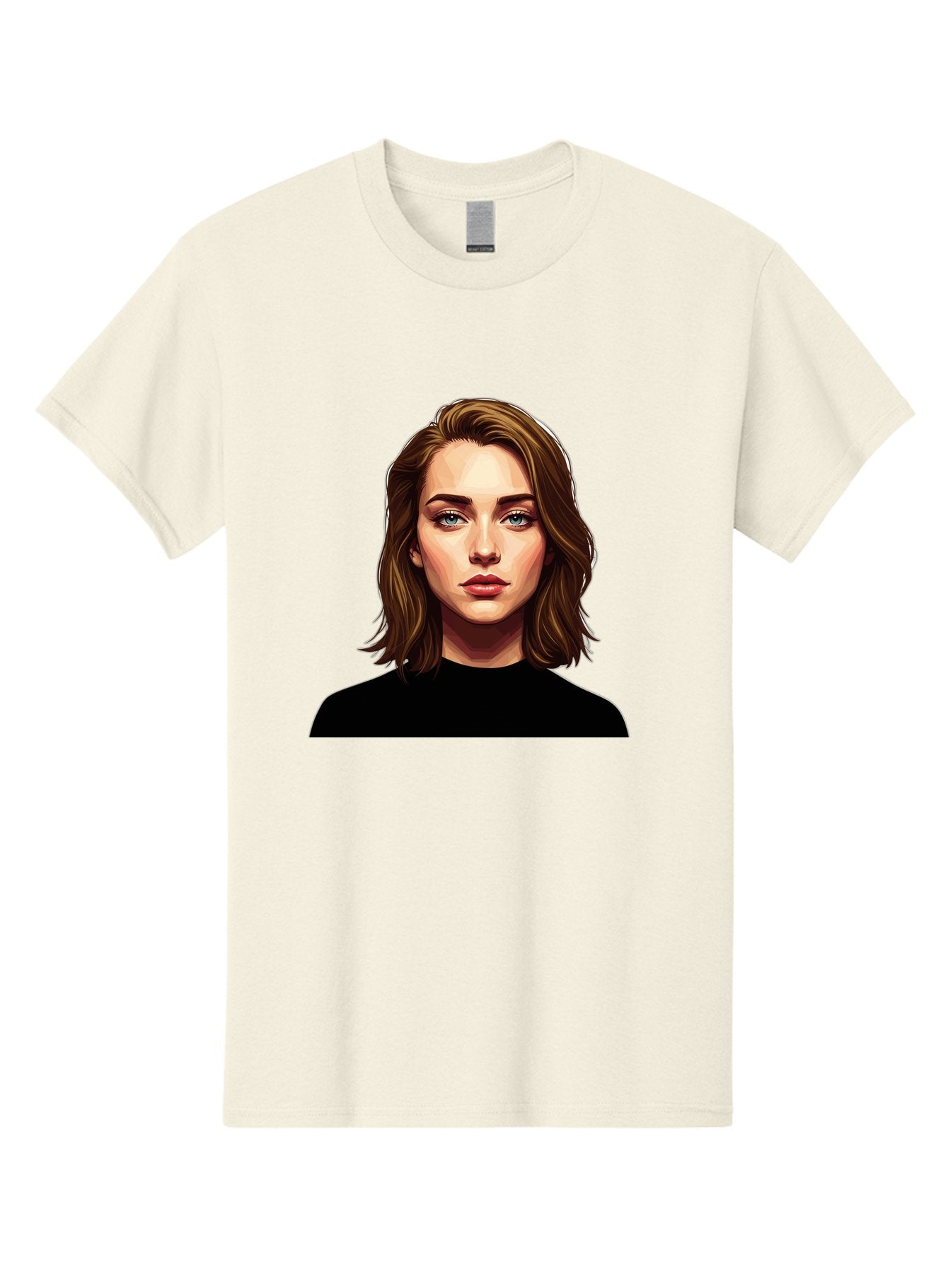 Emma-Stone Men'S Graphic Tee, 100% Cotton, Comfortable Casual Summer Wear, Machine Washable, Cartoon-Style Portrait, Emma Stone, Blue Eyes, Brown Hair, Black Shirt, Realistic Illustration, Digital Art, Female Celebrity Bad078 5