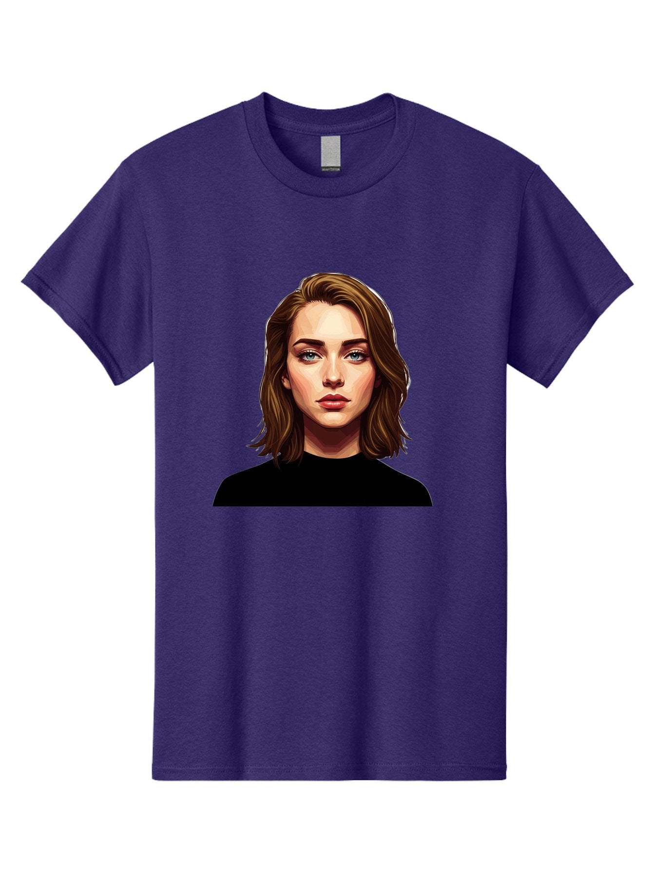 Emma-Stone Men'S Graphic Tee, 100% Cotton, Comfortable Casual Summer Wear, Machine Washable, Cartoon-Style Portrait, Emma Stone, Blue Eyes, Brown Hair, Black Shirt, Realistic Illustration, Digital Art, Female Celebrity Bad078 12