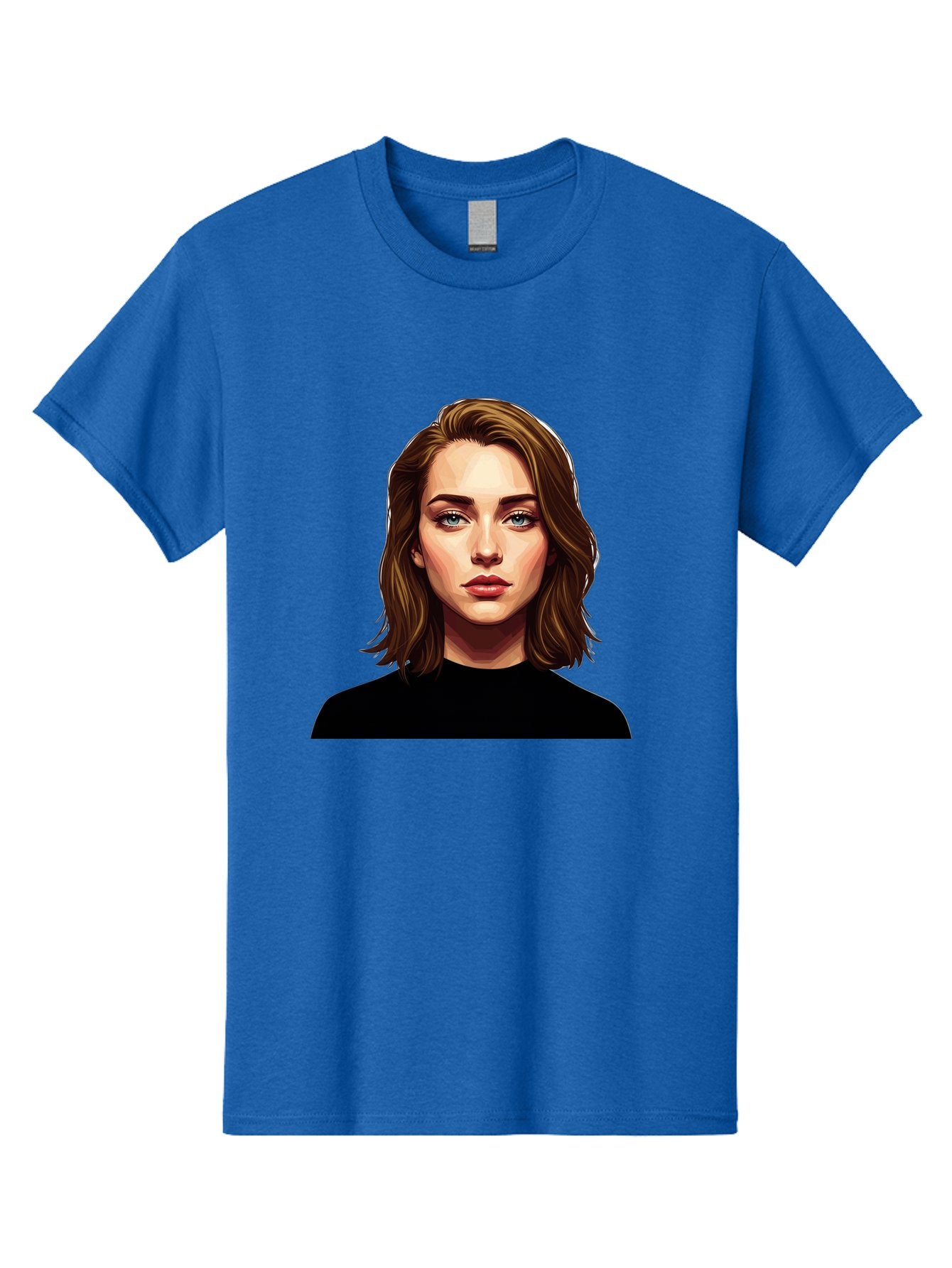Emma-Stone Men'S Graphic Tee, 100% Cotton, Comfortable Casual Summer Wear, Machine Washable, Cartoon-Style Portrait, Emma Stone, Blue Eyes, Brown Hair, Black Shirt, Realistic Illustration, Digital Art, Female Celebrity Bad078 10