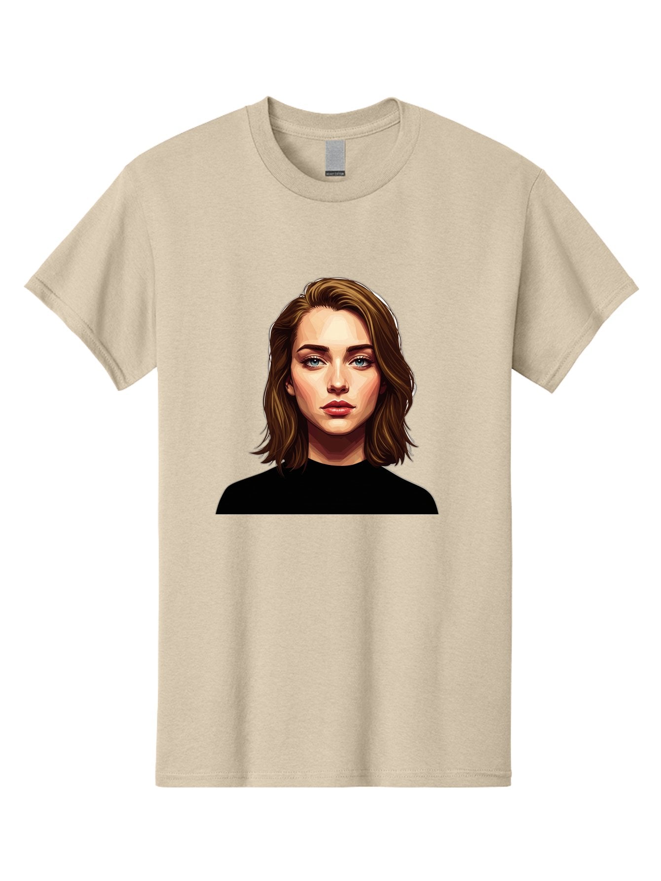 Emma-Stone Men'S Graphic Tee, 100% Cotton, Comfortable Casual Summer Wear, Machine Washable, Cartoon-Style Portrait, Emma Stone, Blue Eyes, Brown Hair, Black Shirt, Realistic Illustration, Digital Art, Female Celebrity Bad078 3