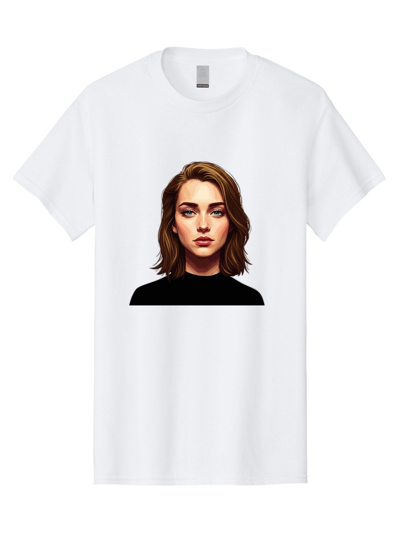 Emma-Stone Men'S Graphic Tee, 100% Cotton, Comfortable Casual Summer Wear, Machine Washable, Cartoon-Style Portrait, Emma Stone, Blue Eyes, Brown Hair, Black Shirt, Realistic Illustration, Digital Art, Female Celebrity Bad078 13