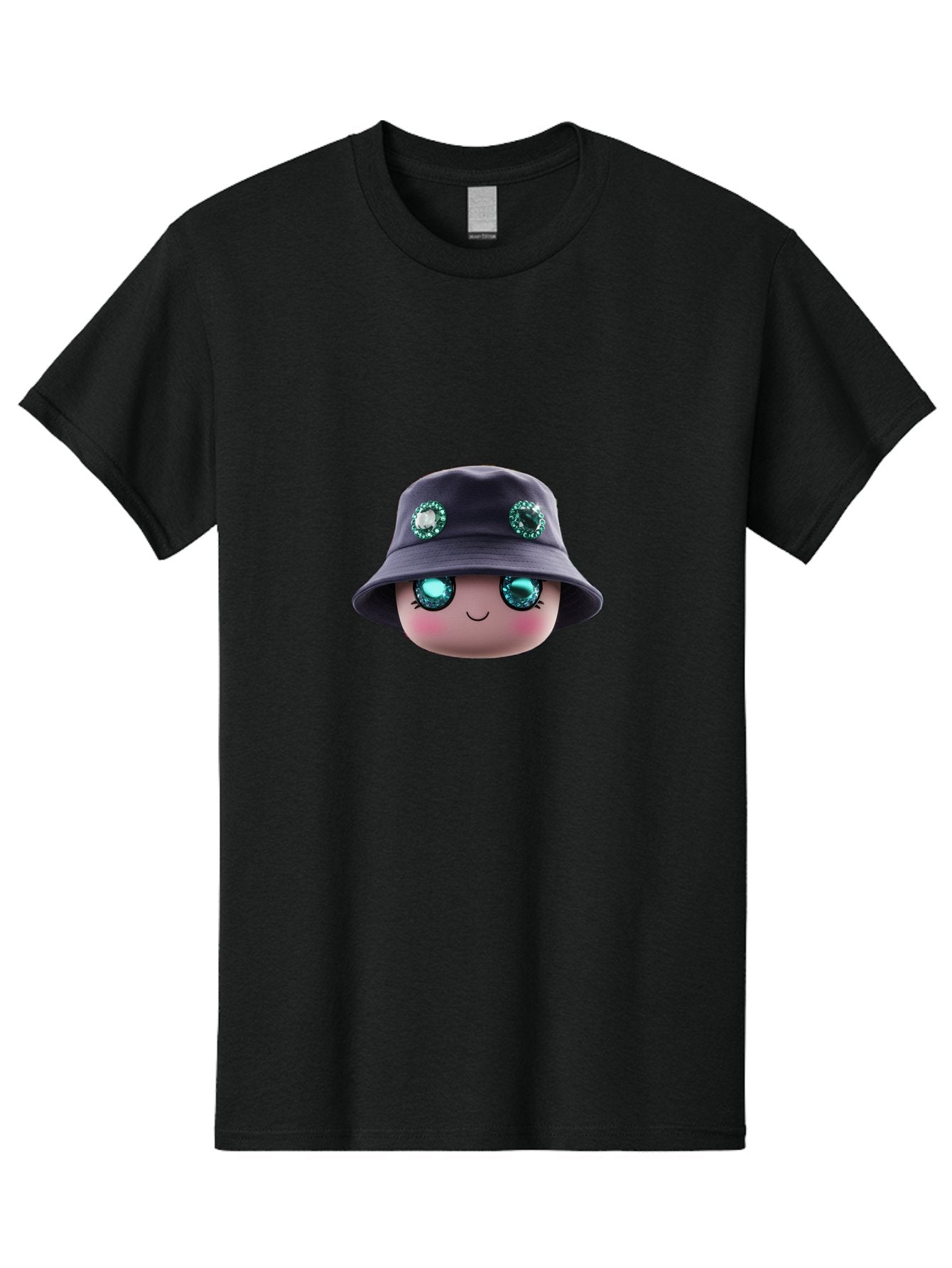 Emoji-Hat Men'S Graphic Tee, 100% Cotton, Comfortable Casual Summer Wear, Machine Washable, Cartoon Doll, Blue Eyes, Gem Eyes, Bucket Hat, Rhinestone Decorations, Cute Face, Sweet Smile, Rosy Cheeks, Whimsical Character, 3D Illustration Bad079 14