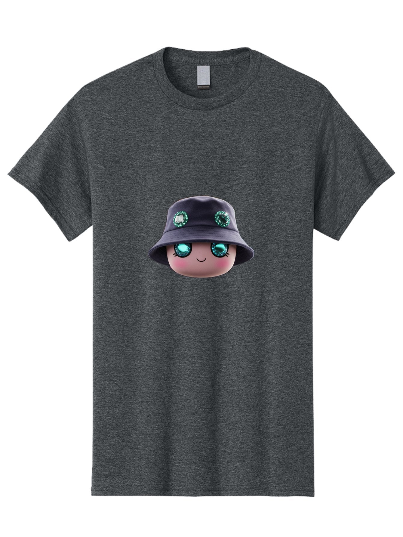 Emoji-Hat Men'S Graphic Tee, 100% Cotton, Comfortable Casual Summer Wear, Machine Washable, Cartoon Doll, Blue Eyes, Gem Eyes, Bucket Hat, Rhinestone Decorations, Cute Face, Sweet Smile, Rosy Cheeks, Whimsical Character, 3D Illustration Bad079 9