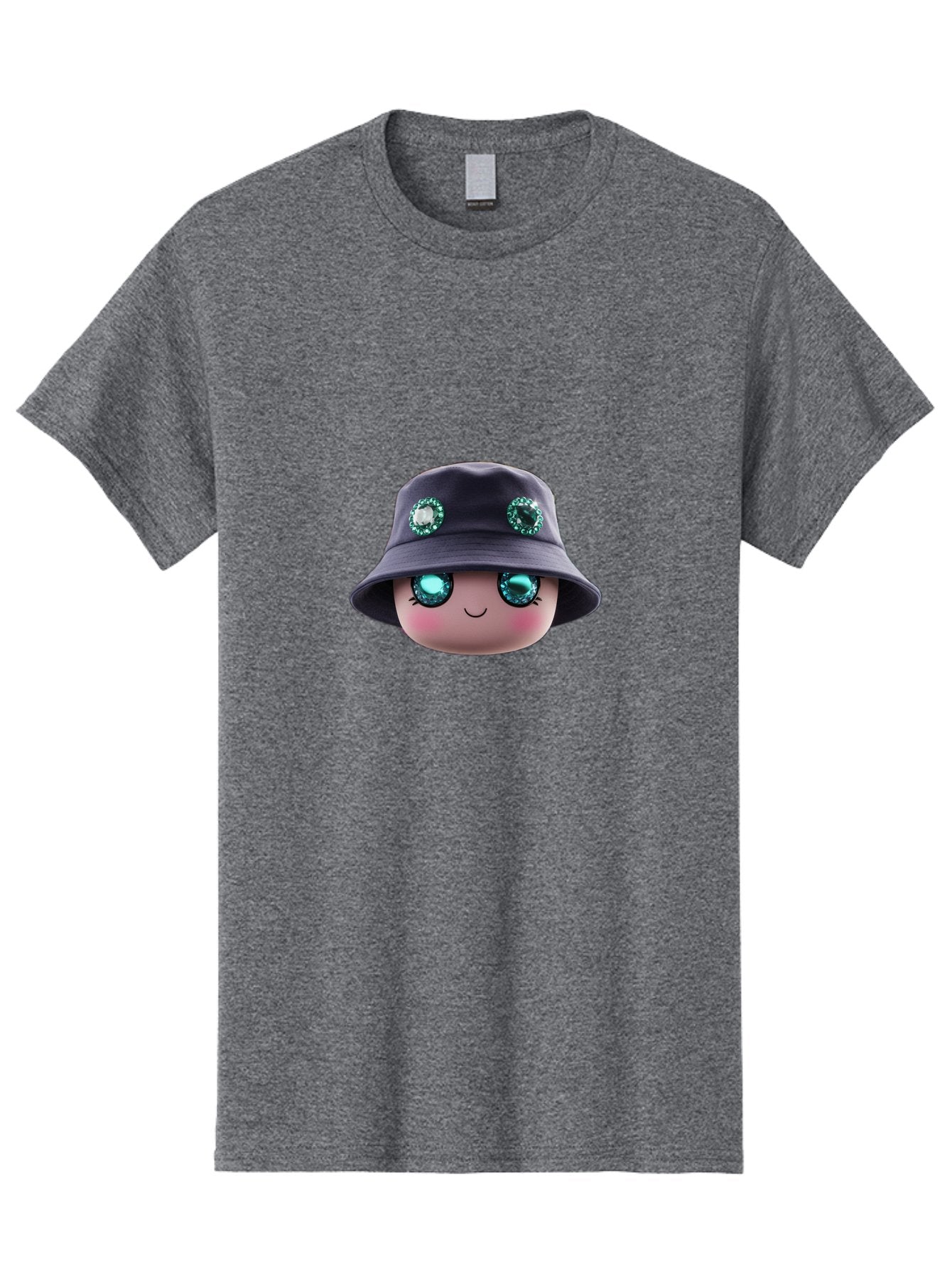 Emoji-Hat Men'S Graphic Tee, 100% Cotton, Comfortable Casual Summer Wear, Machine Washable, Cartoon Doll, Blue Eyes, Gem Eyes, Bucket Hat, Rhinestone Decorations, Cute Face, Sweet Smile, Rosy Cheeks, Whimsical Character, 3D Illustration Bad079 6