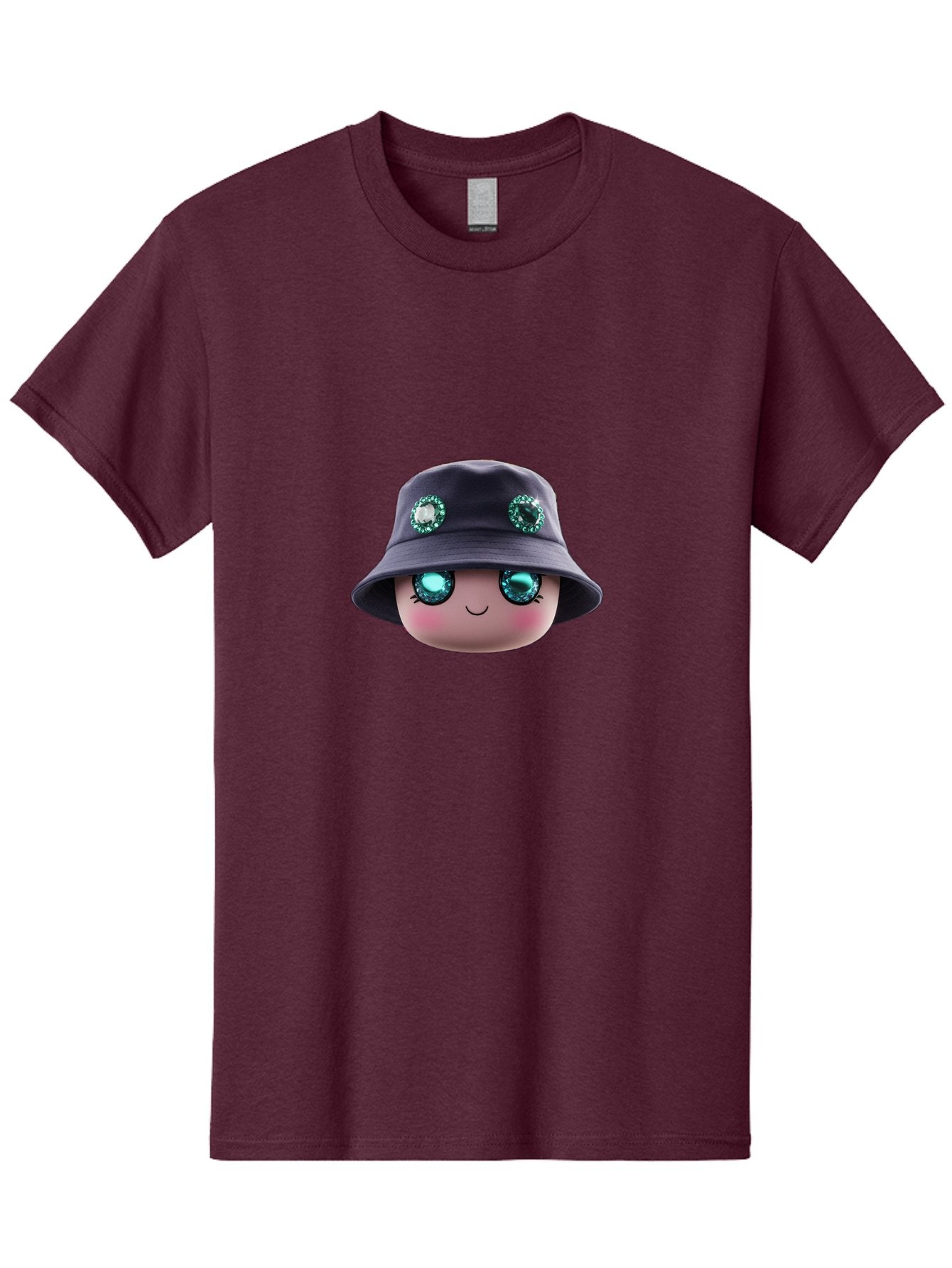 Emoji-Hat Men'S Graphic Tee, 100% Cotton, Comfortable Casual Summer Wear, Machine Washable, Cartoon Doll, Blue Eyes, Gem Eyes, Bucket Hat, Rhinestone Decorations, Cute Face, Sweet Smile, Rosy Cheeks, Whimsical Character, 3D Illustration Bad079 7